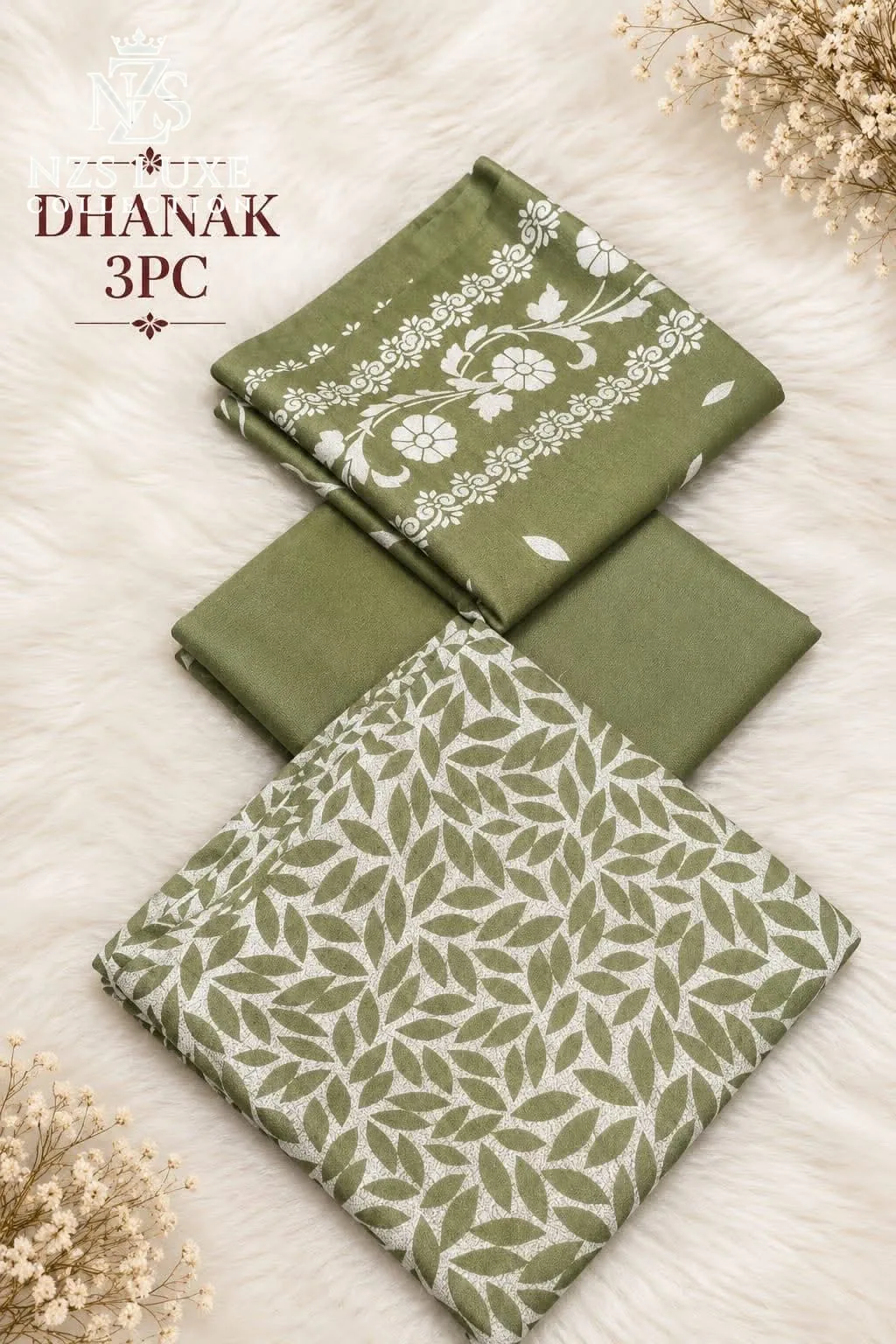 Dhanak Printed Sage Green Lawn 3-Piece unstitched Suit - image 2