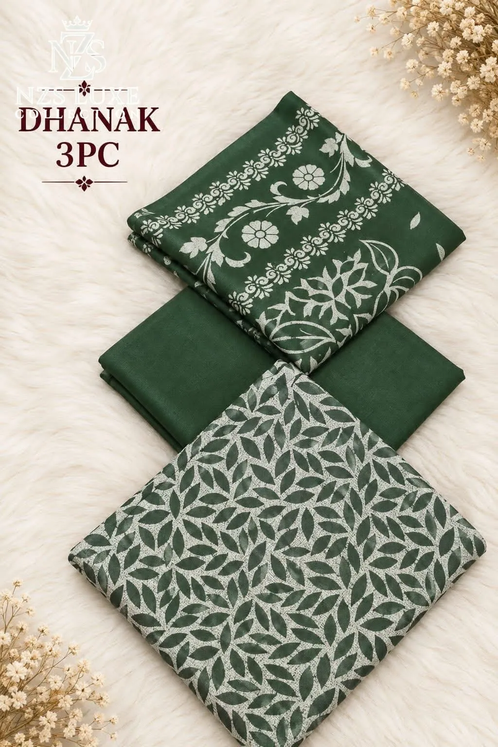 Dhanak Printed Sage Green Lawn 3-Piece unstitched Suit - image 4