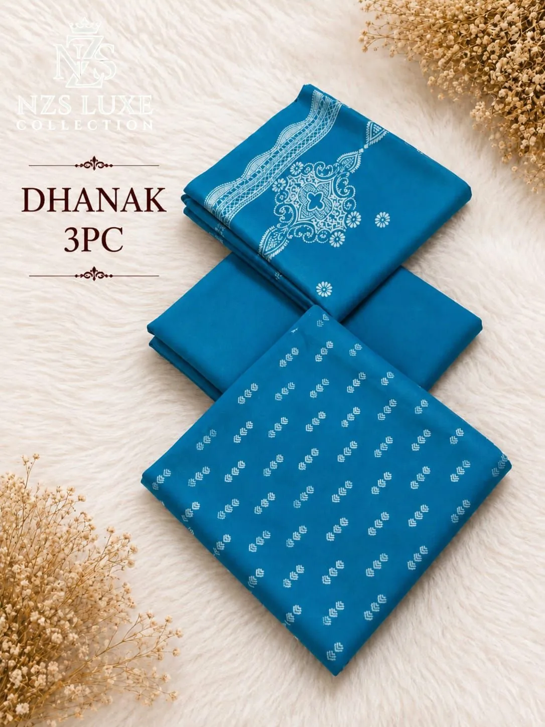 Dhanak Teal Embroidered 3-Piece unStitched Suit - image 2