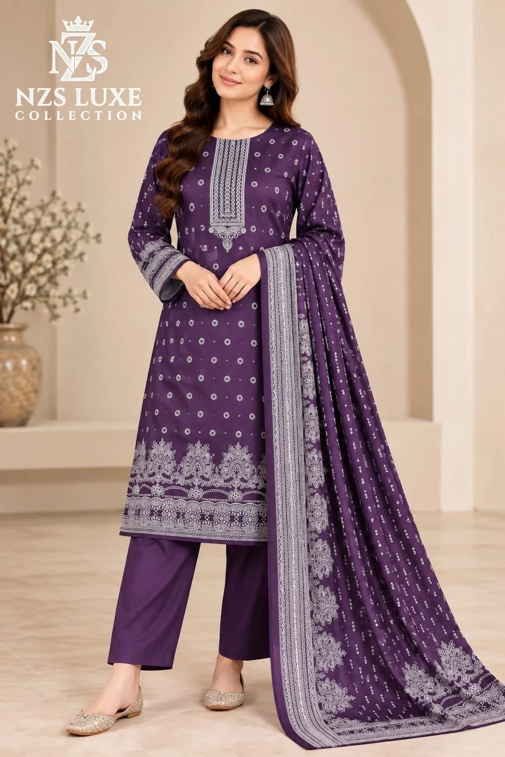 Dhanak Teal Embroidered 3-Piece unStitched Suit - image 3