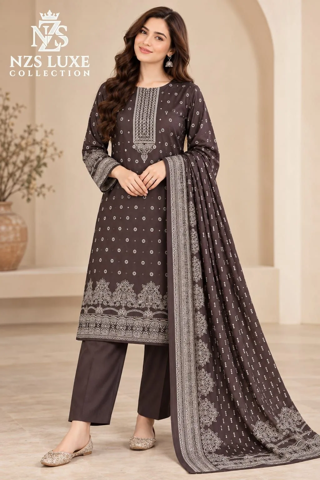 Dhanak Teal Embroidered 3-Piece unStitched Suit - image 5