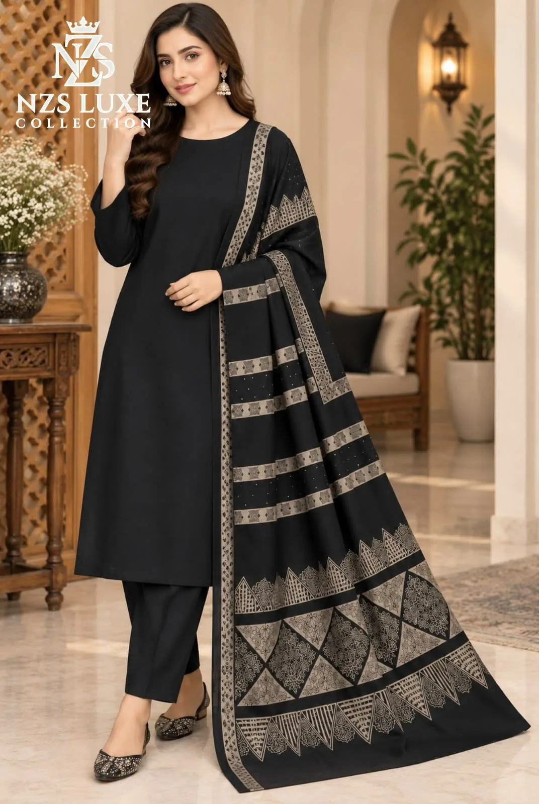 Barosha  Printed Dhanak 3-Piece unStitched Suit - image 1
