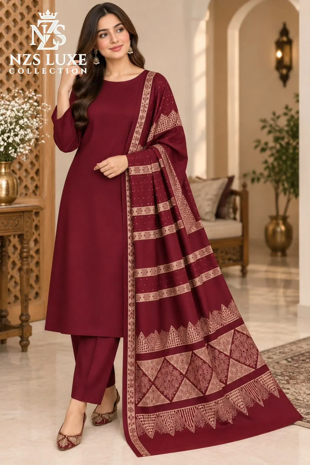 Barosha  Printed Dhanak 3-Piece unStitched Suit - image 3