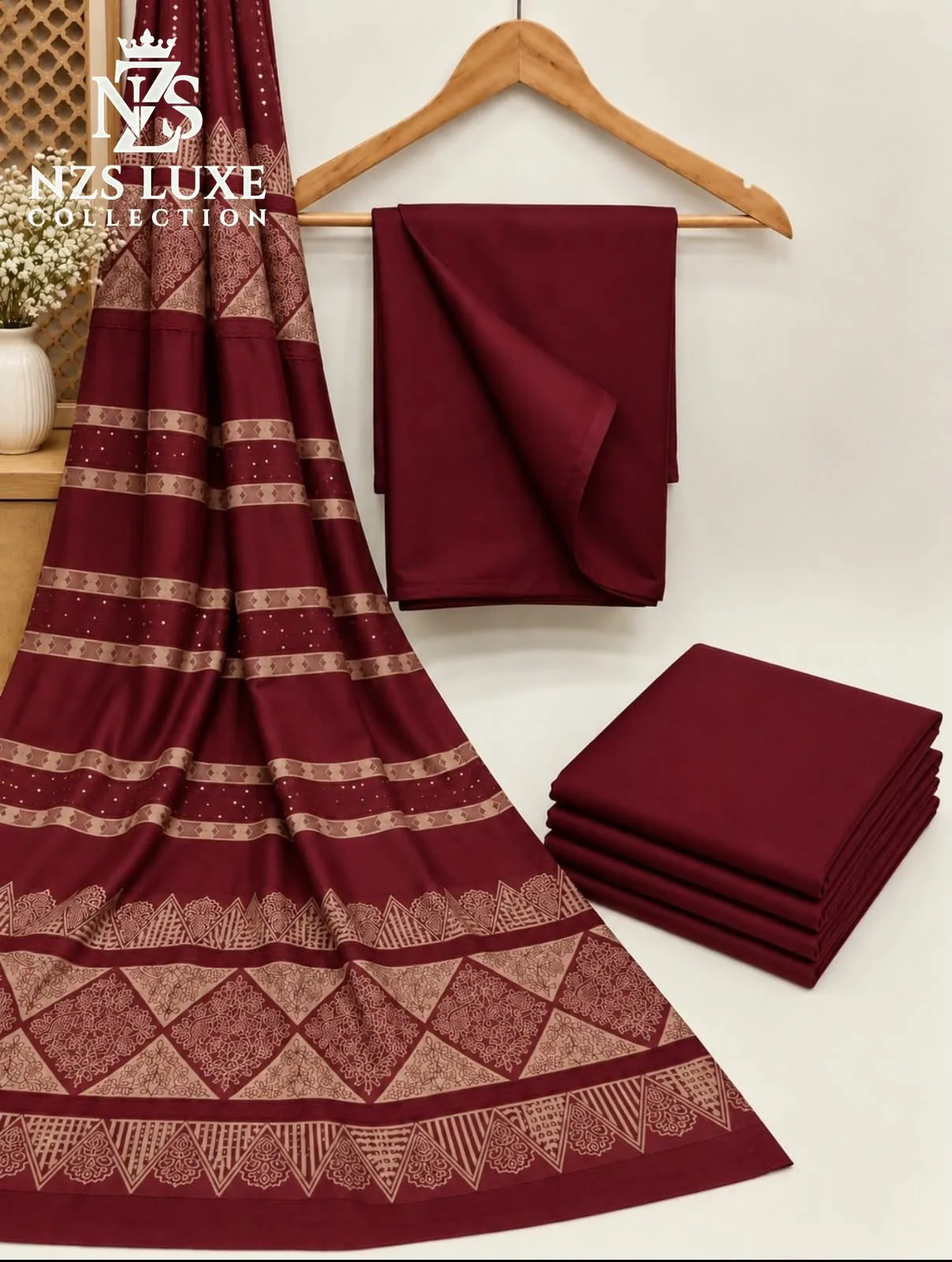 Barosha  Printed Dhanak 3-Piece unStitched Suit - image 4