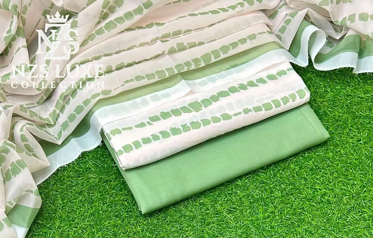 Digital Printed Linen 3-Piece unStitched Suit in Mint Green - image 2