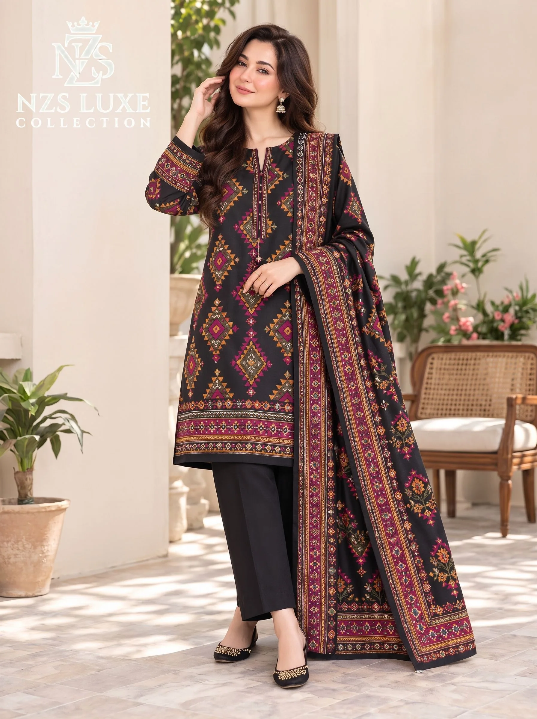 Printed Dhanak 3-Piece unStitched Suit - image 1