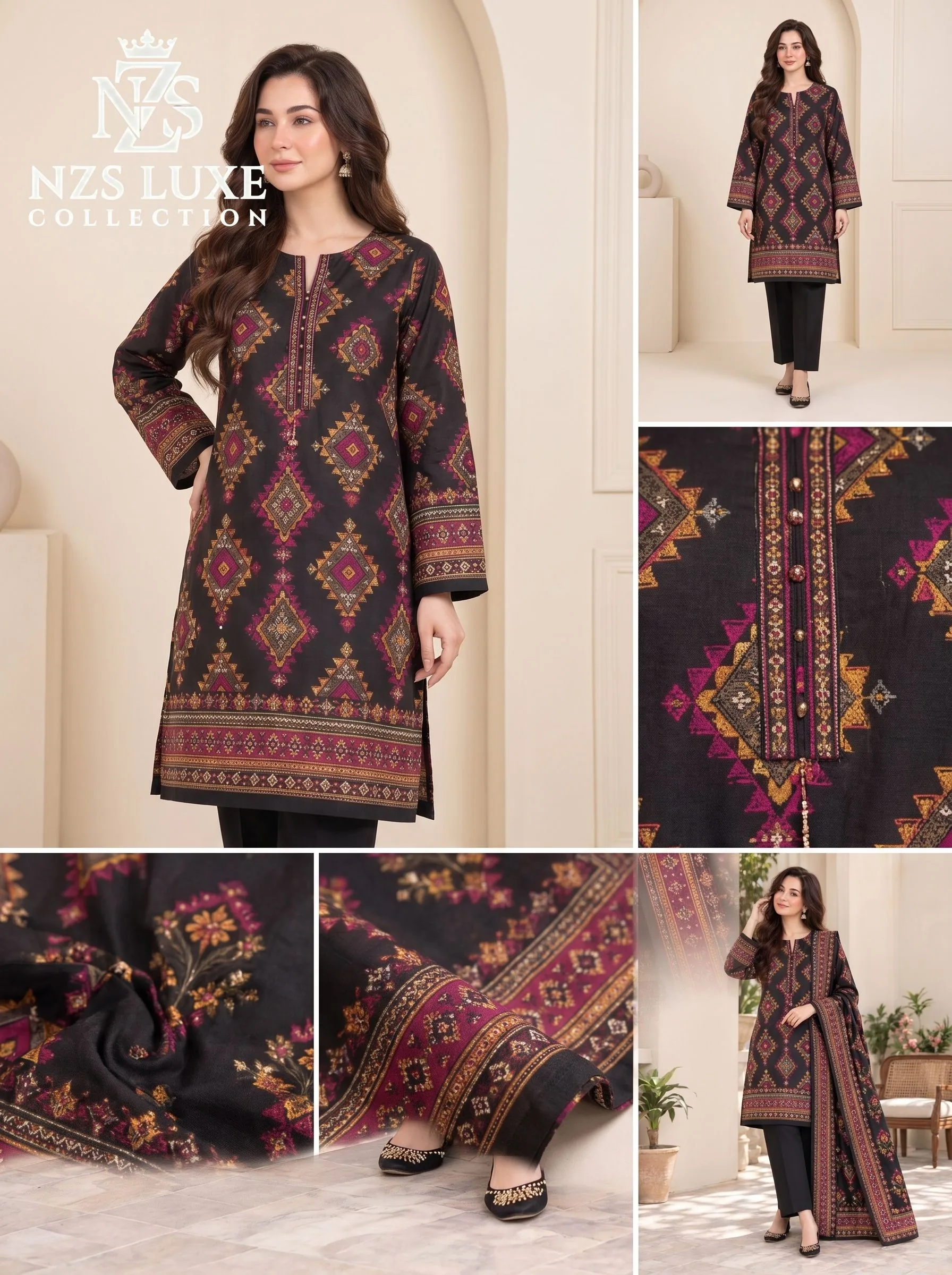 Printed Dhanak 3-Piece unStitched Suit - image 2