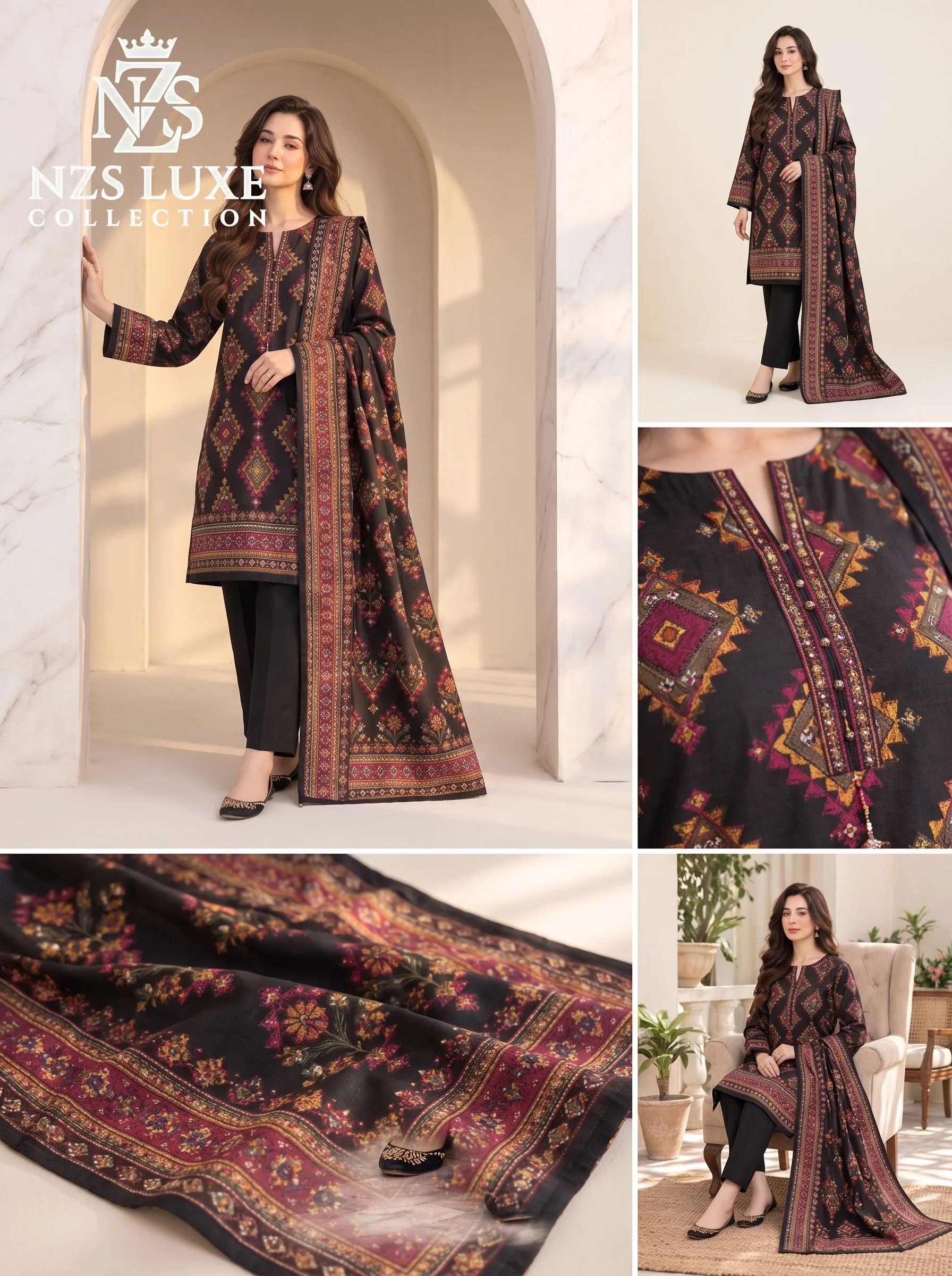 Printed Dhanak 3-Piece unStitched Suit - image 3