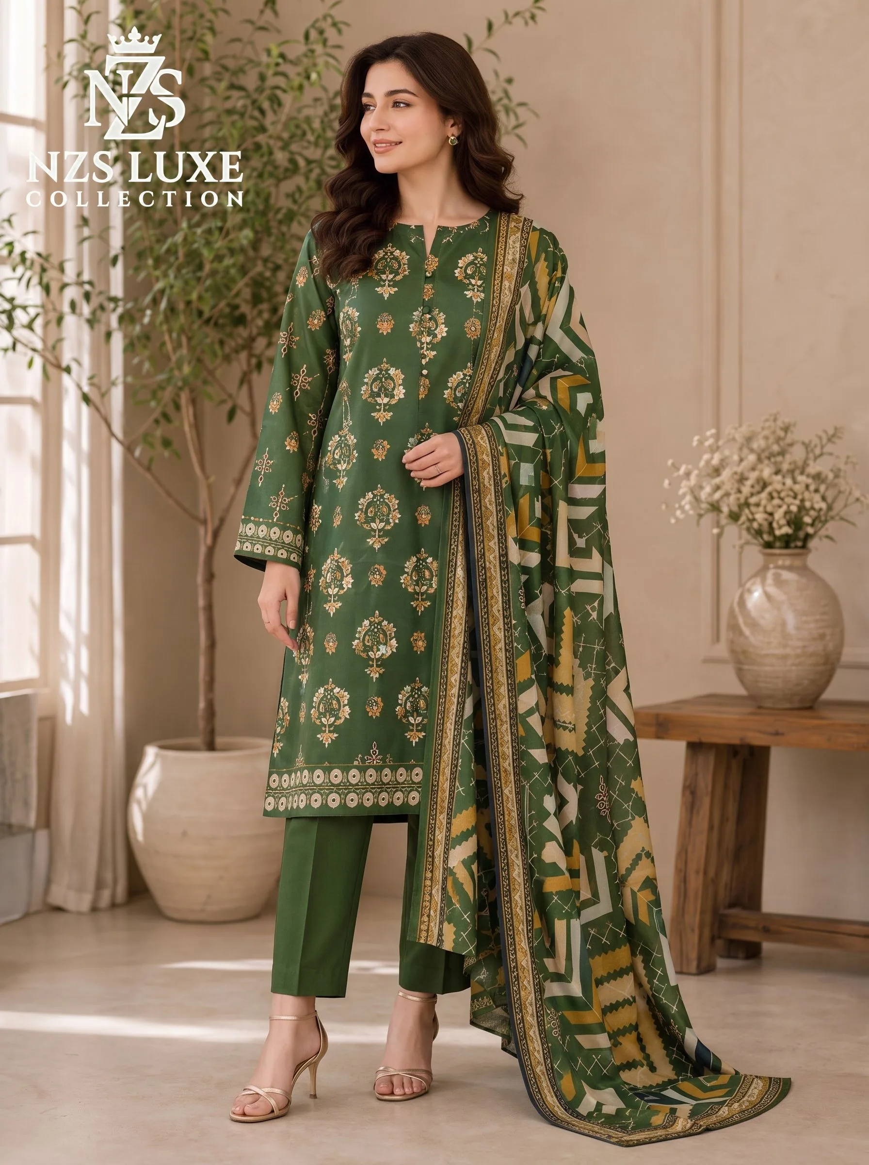 Printed Dhanak 3-Piece unStitched Suit - image 6