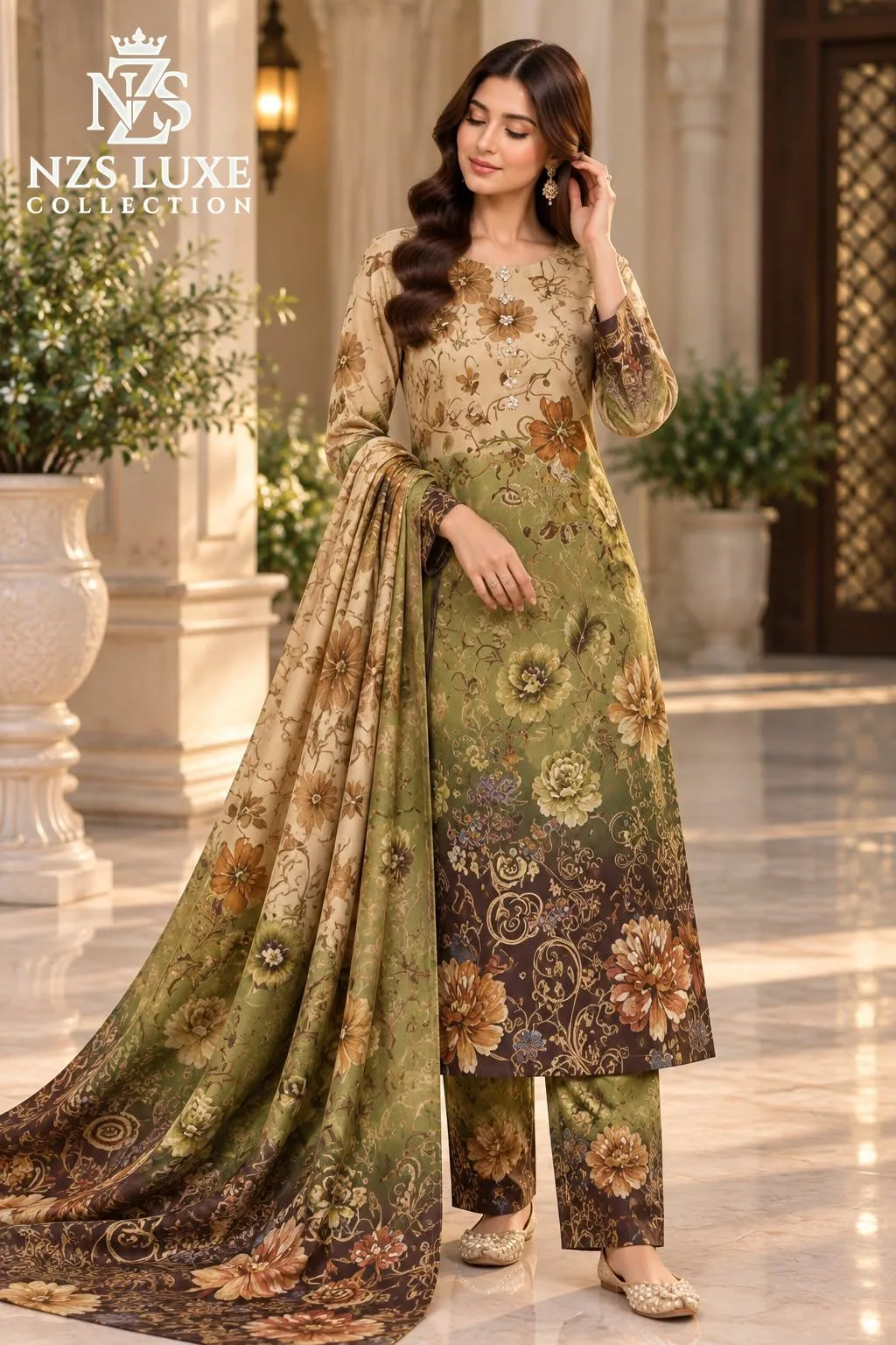 Digital Printed Shamooz Silk 3-Piece unStitched Suit - image 5