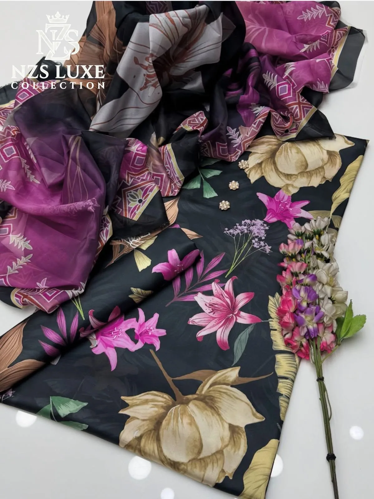 Digital Printed Shamooz Silk 3-Piece unStitched Suit - image 2