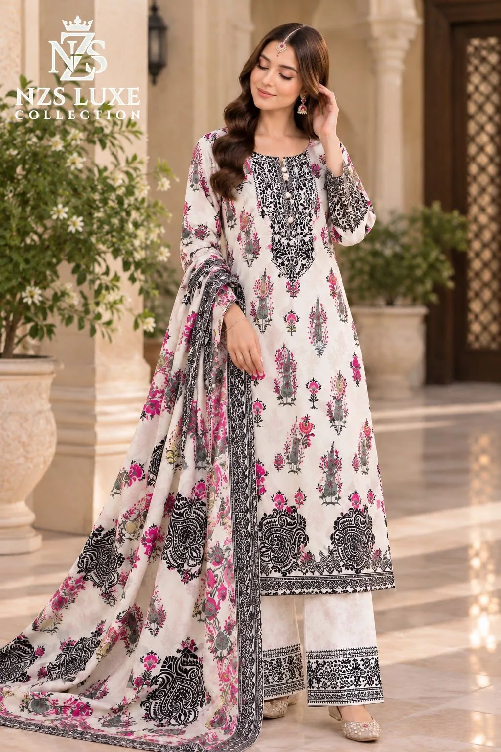 Digital Printed Shamooz Silk 3-Piece unStitched Suit - image 5