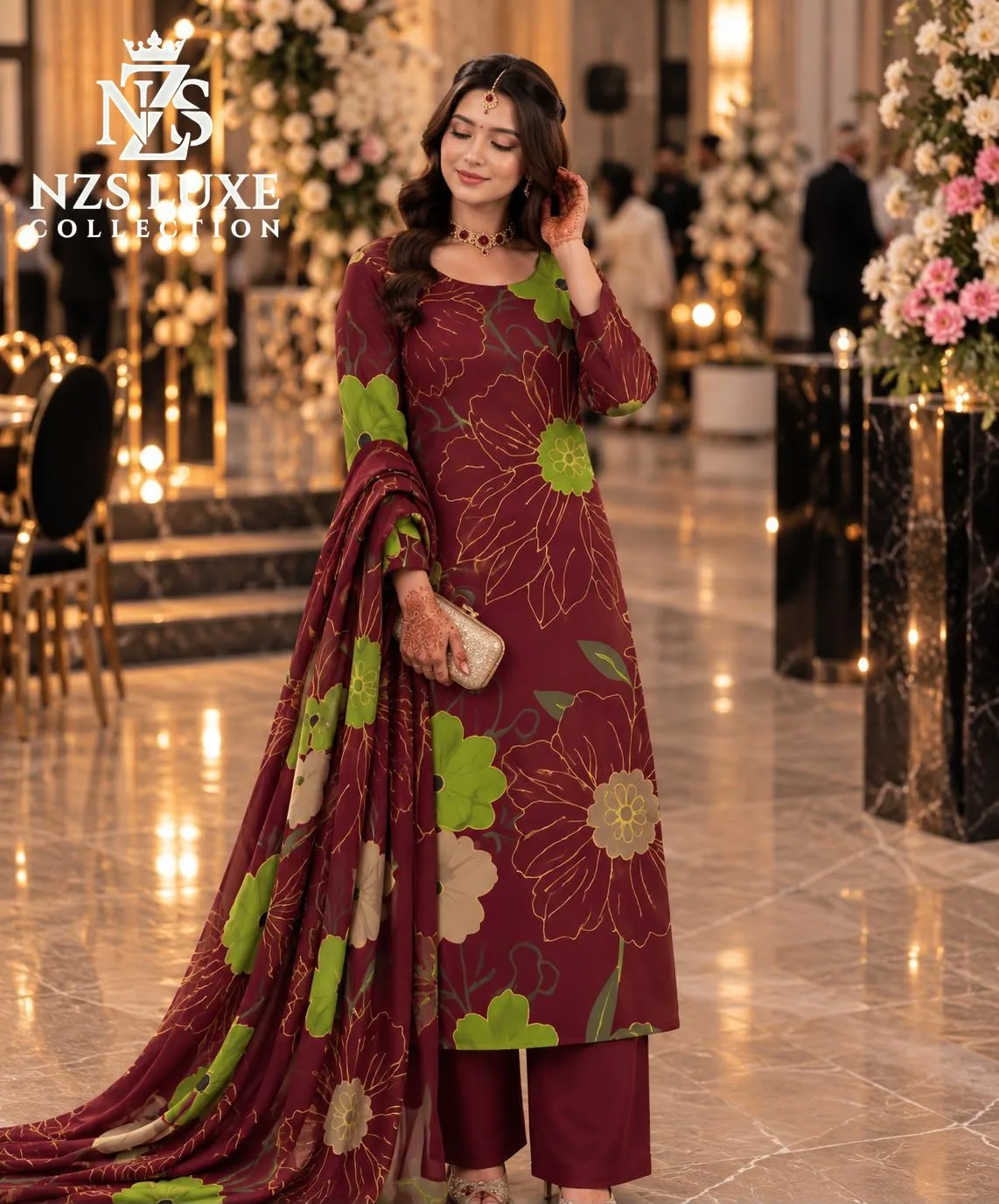 Digital Printed Shamooz Silk 3-Piece unStitched Suit - image 1