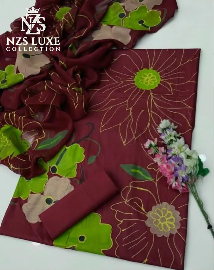 Digital Printed Shamooz Silk 3-Piece unStitched Suit - image 2