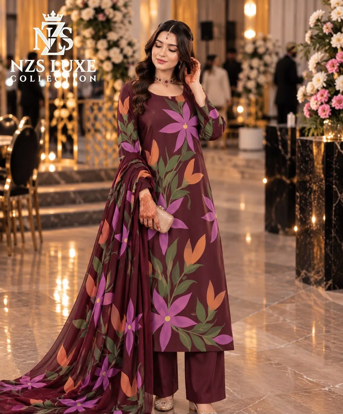 Digital Printed Shamooz Silk 3-Piece unStitched Suit - image 3