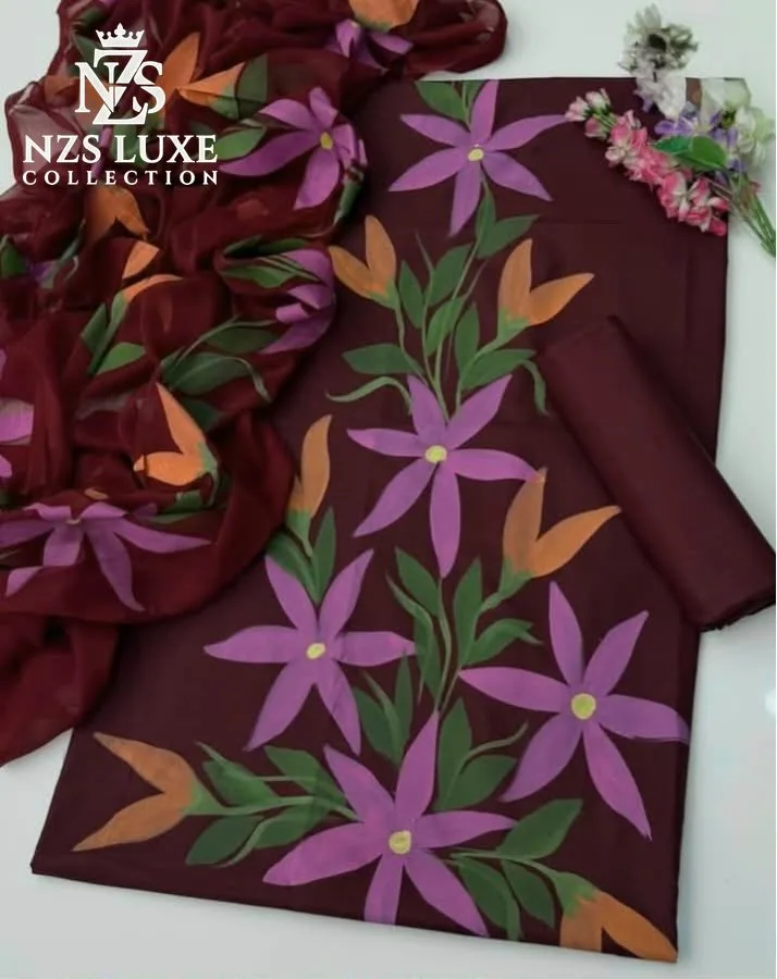 Digital Printed Shamooz Silk 3-Piece unStitched Suit - image 4