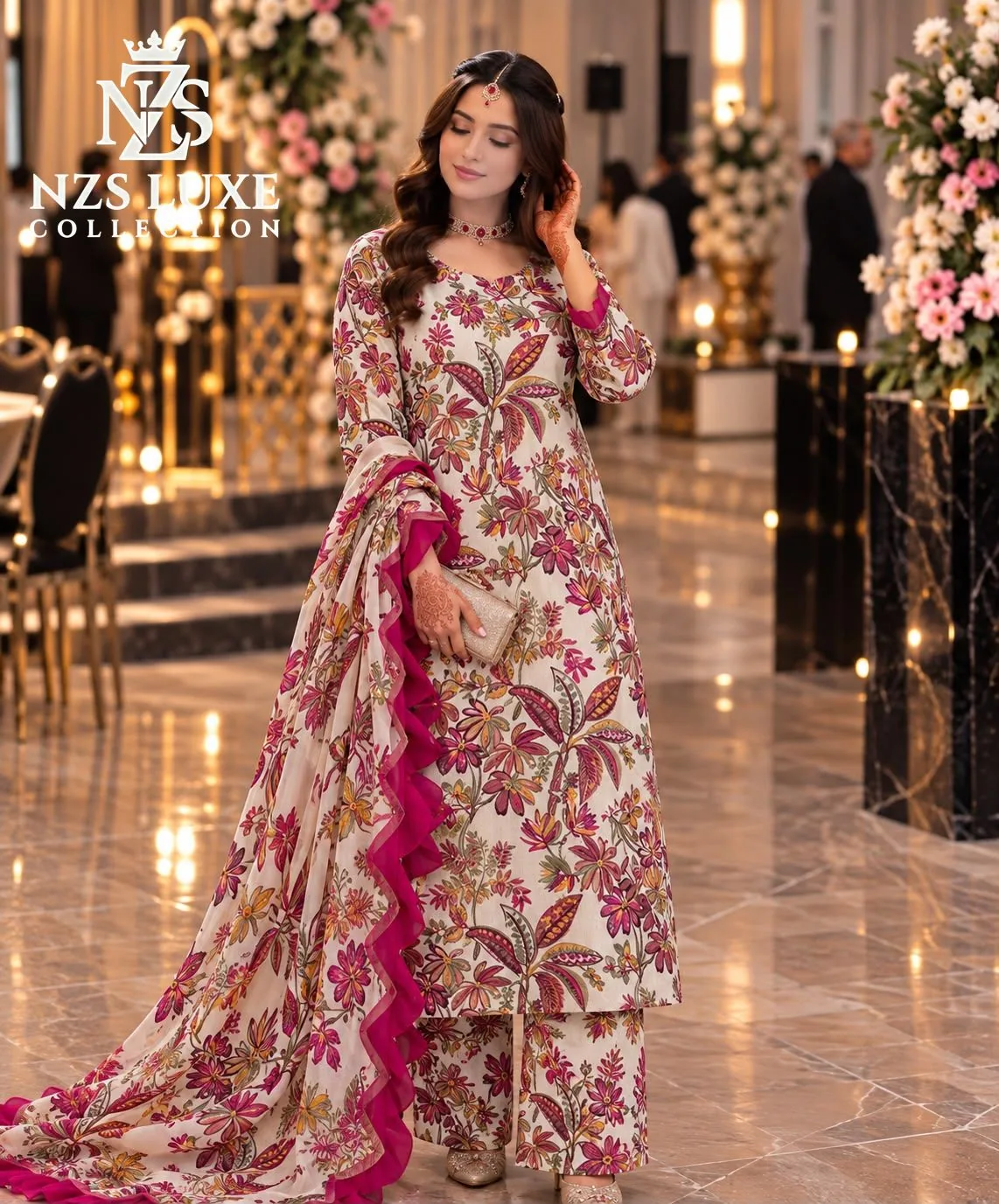 Digital Printed Shamooz Silk 3-Piece unStitched Suit - image 5