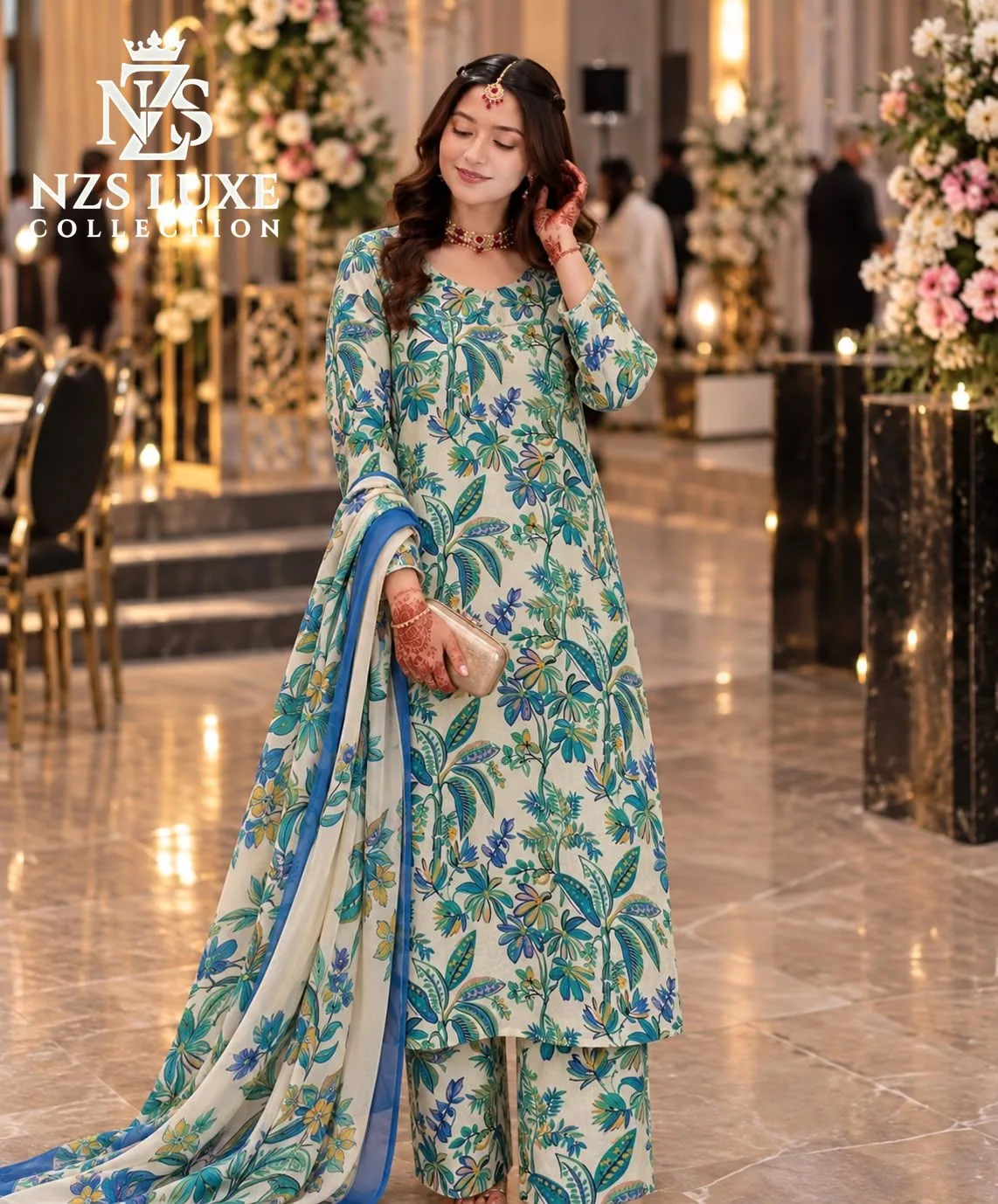 Digital Printed Shamooz Silk 3-Piece unStitched Suit - image 1