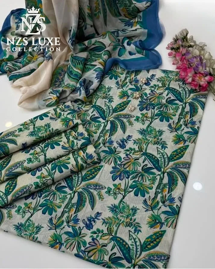 Digital Printed Shamooz Silk 3-Piece unStitched Suit - image 2