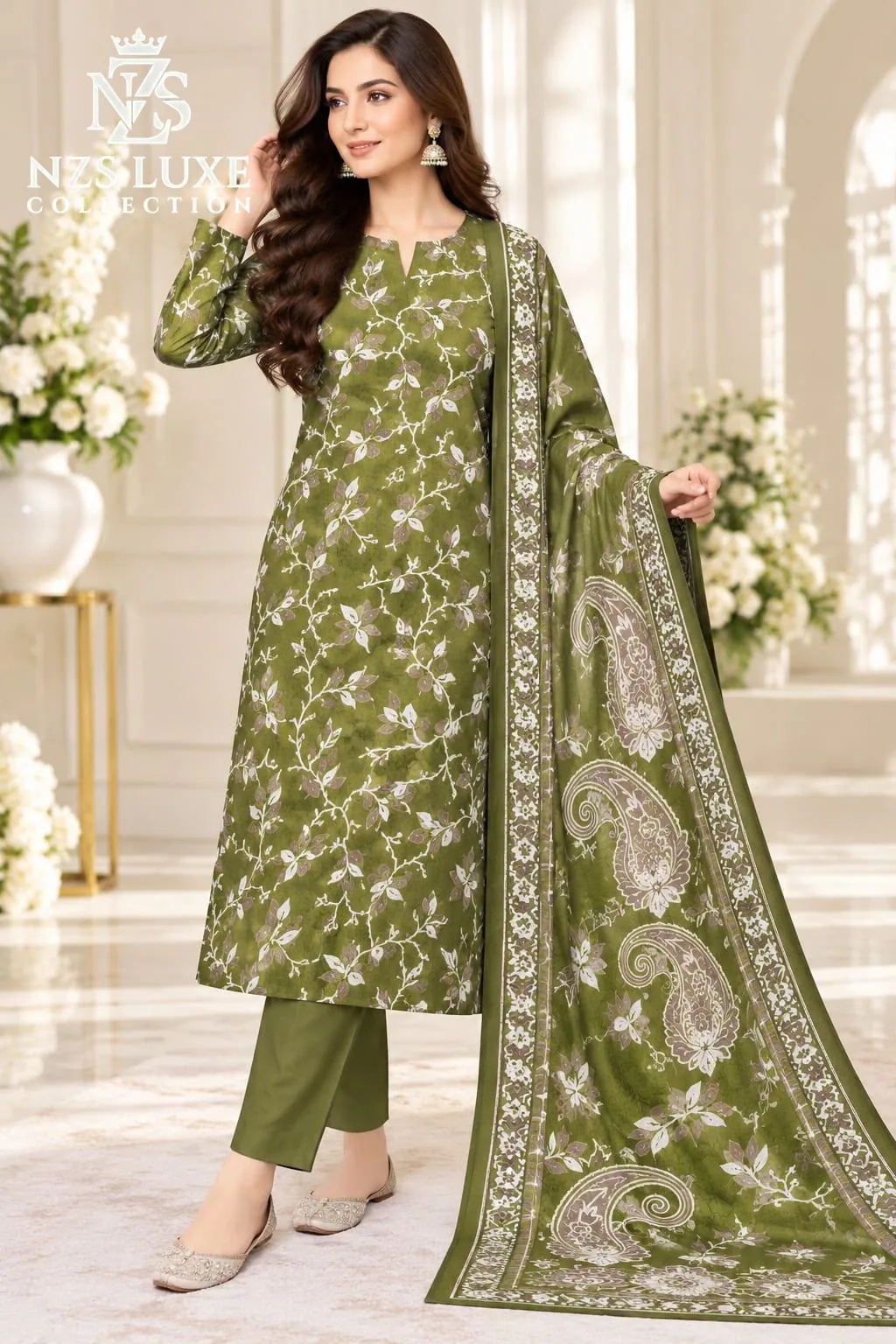 Dhanak Printed 3-Piece unStitched Suit - image 1