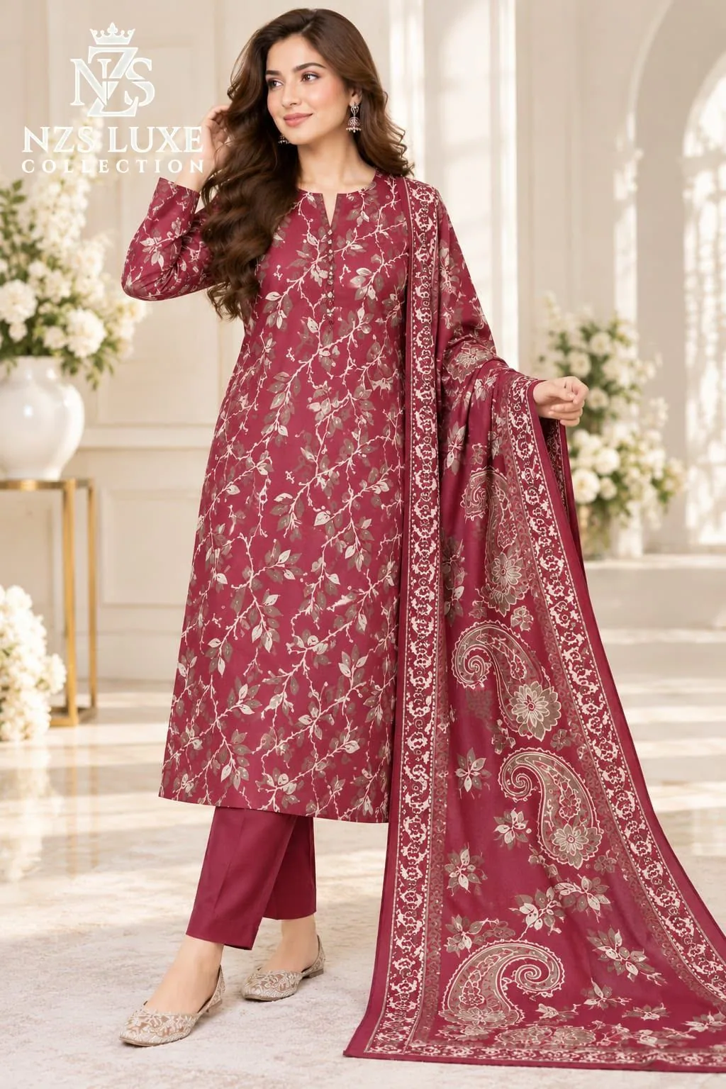 Dhanak Printed 3-Piece unStitched Suit - image 5