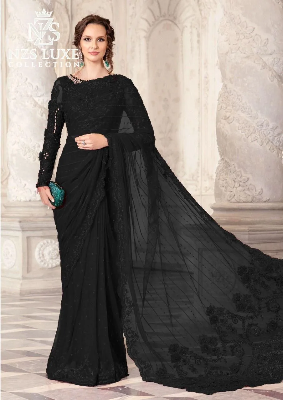 Maria B Embroidered Net Saree with Adda Work - image 1