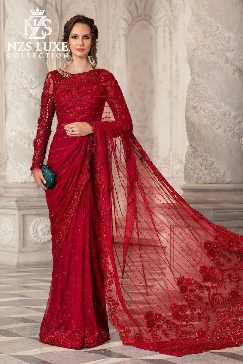 Maria B Embroidered Net Saree with Adda Work - image 3