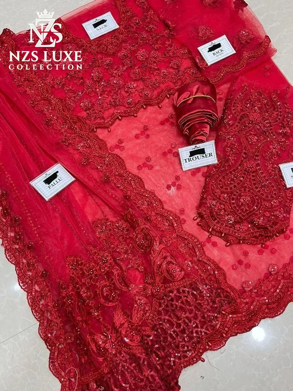 Maria B Embroidered Net Saree with Adda Work - image 4