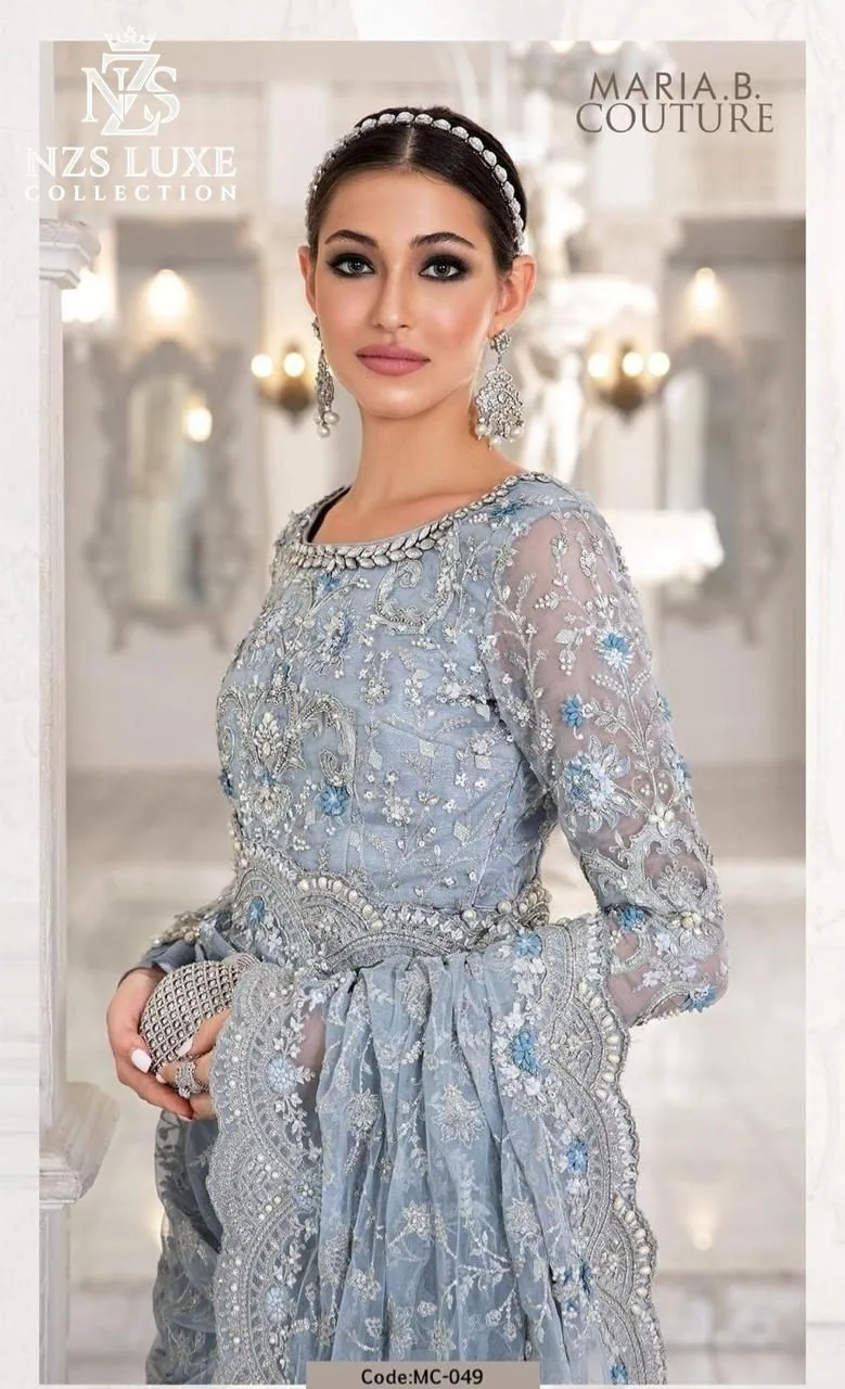 Maria B Embroidered Net Saree with Adda Work - image 5