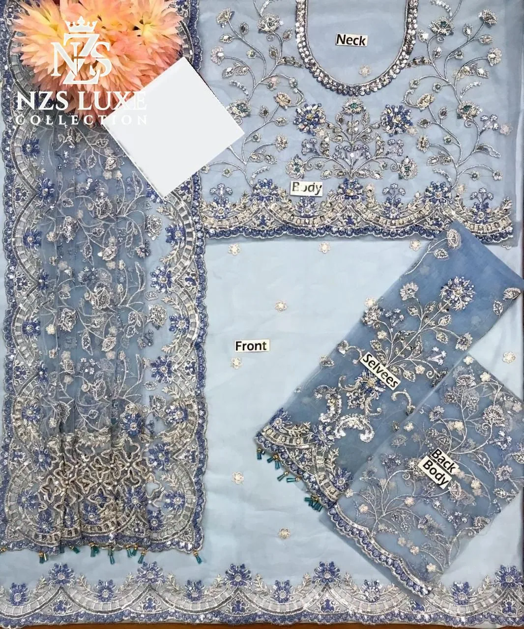 Maria B Embroidered Net Saree with Adda Work - image 6