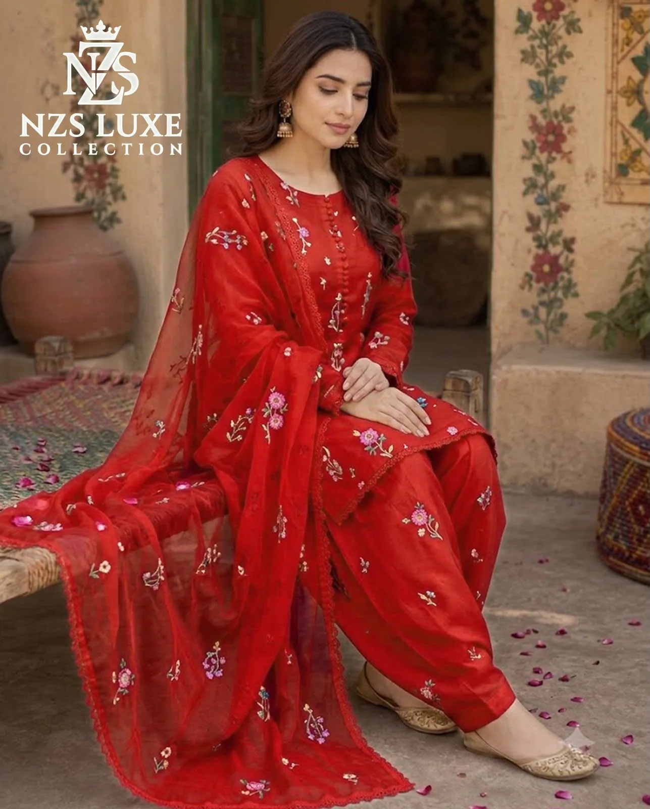 Aneelas 2740 Heavy Embroidered Dhanak 3-Piece unStitched Suit - image 1