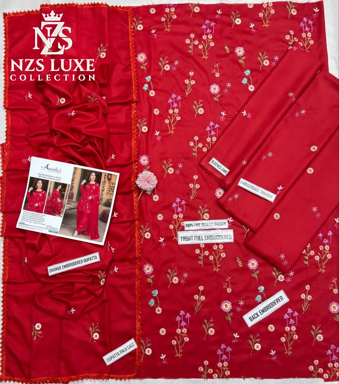 Aneelas 2740 Heavy Embroidered Dhanak 3-Piece unStitched Suit - image 3