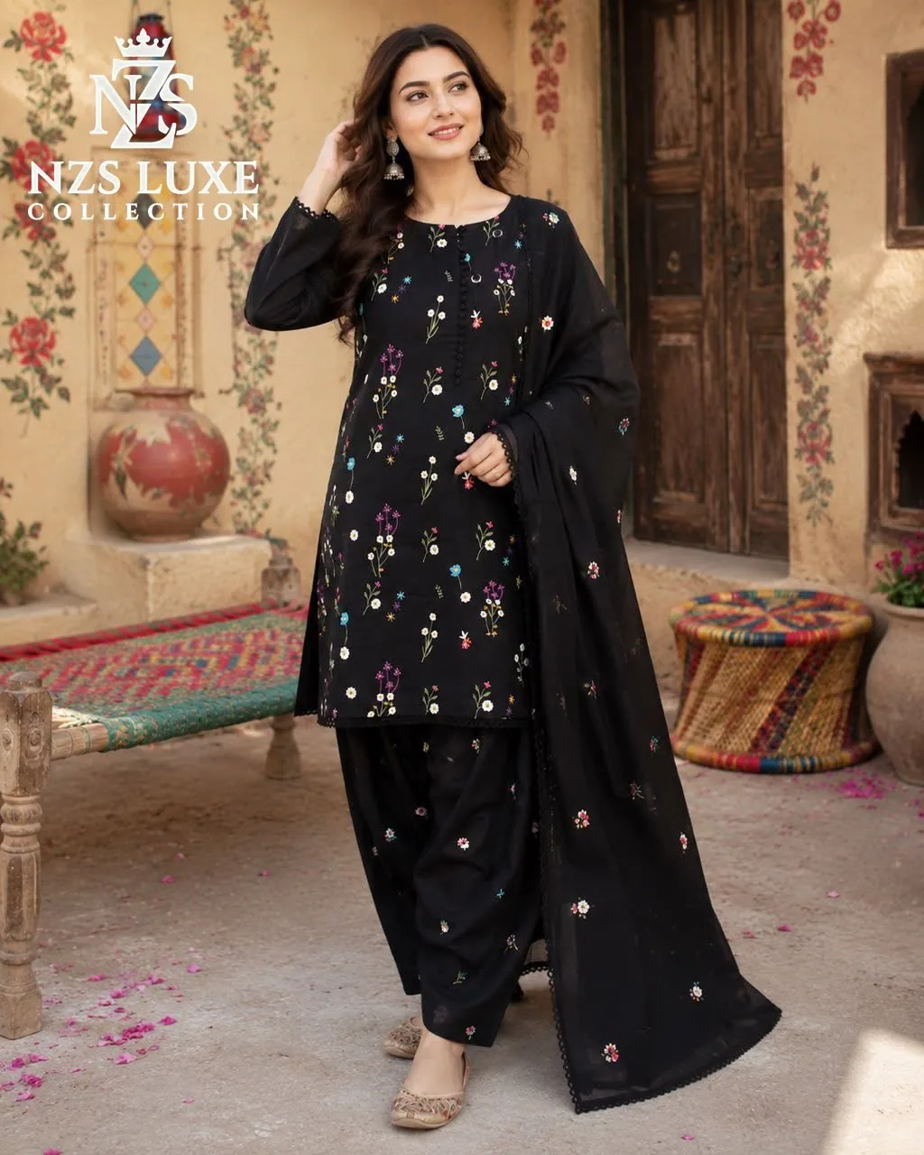 Aneelas 2740 Heavy Embroidered Dhanak 3-Piece unStitched Suit - image 5