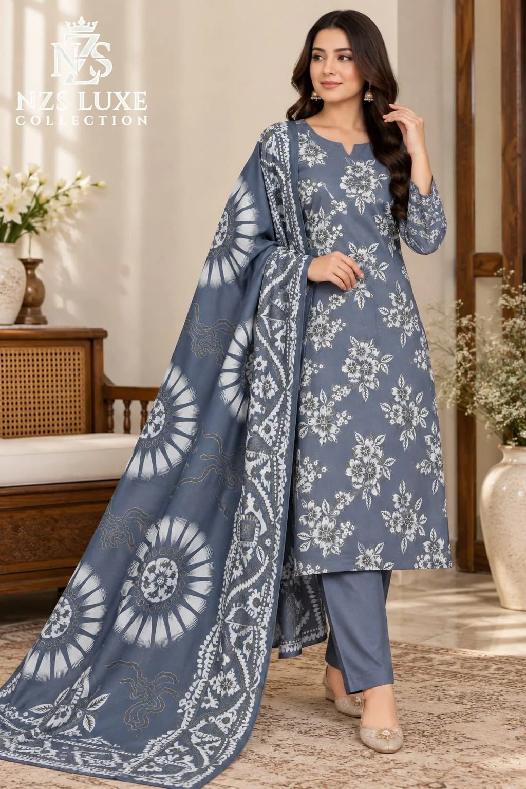 Lakhany Dhanak Printed 3-Piece unStitched Suit - image 1