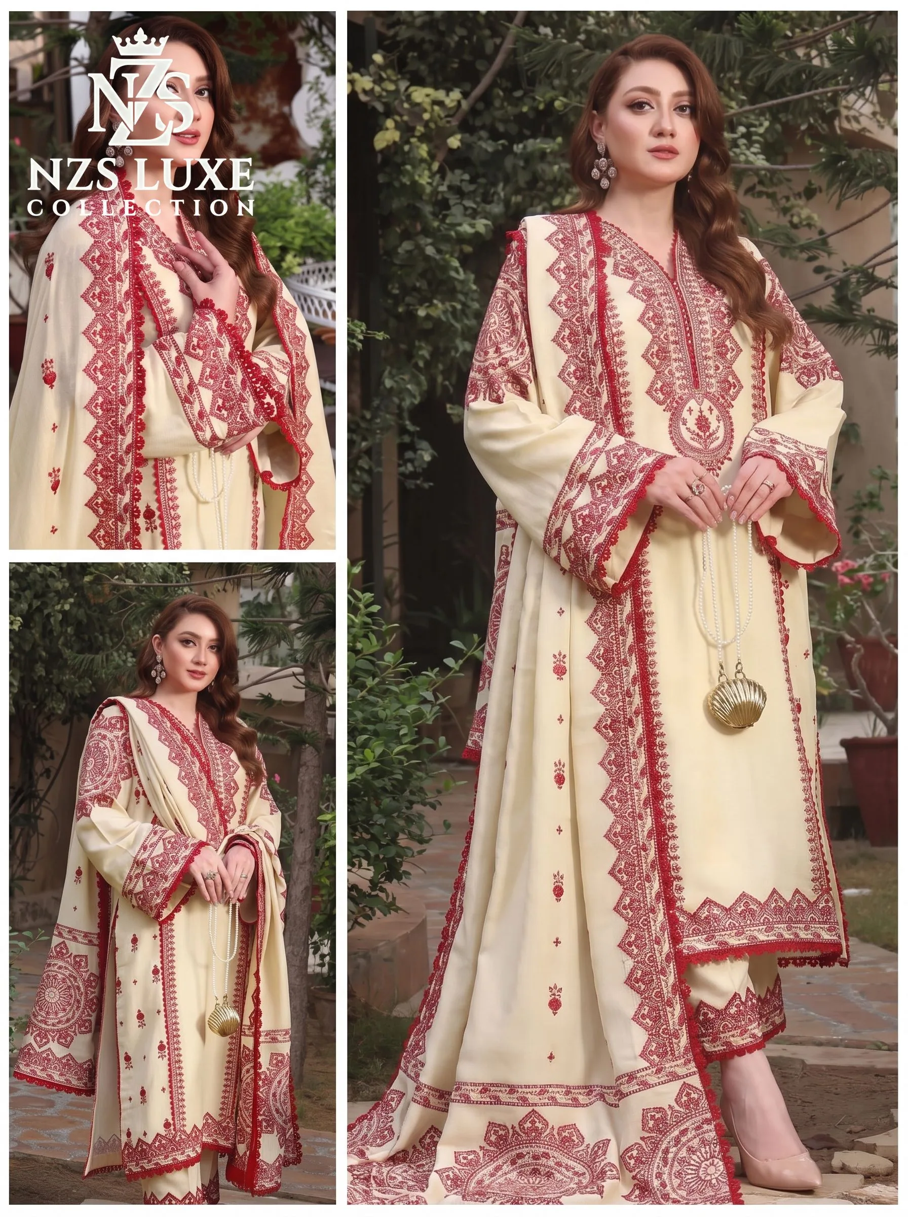 Aneela Premium Airjet Dhanak Embroidered 3-Piece Stitched Suit - image 1