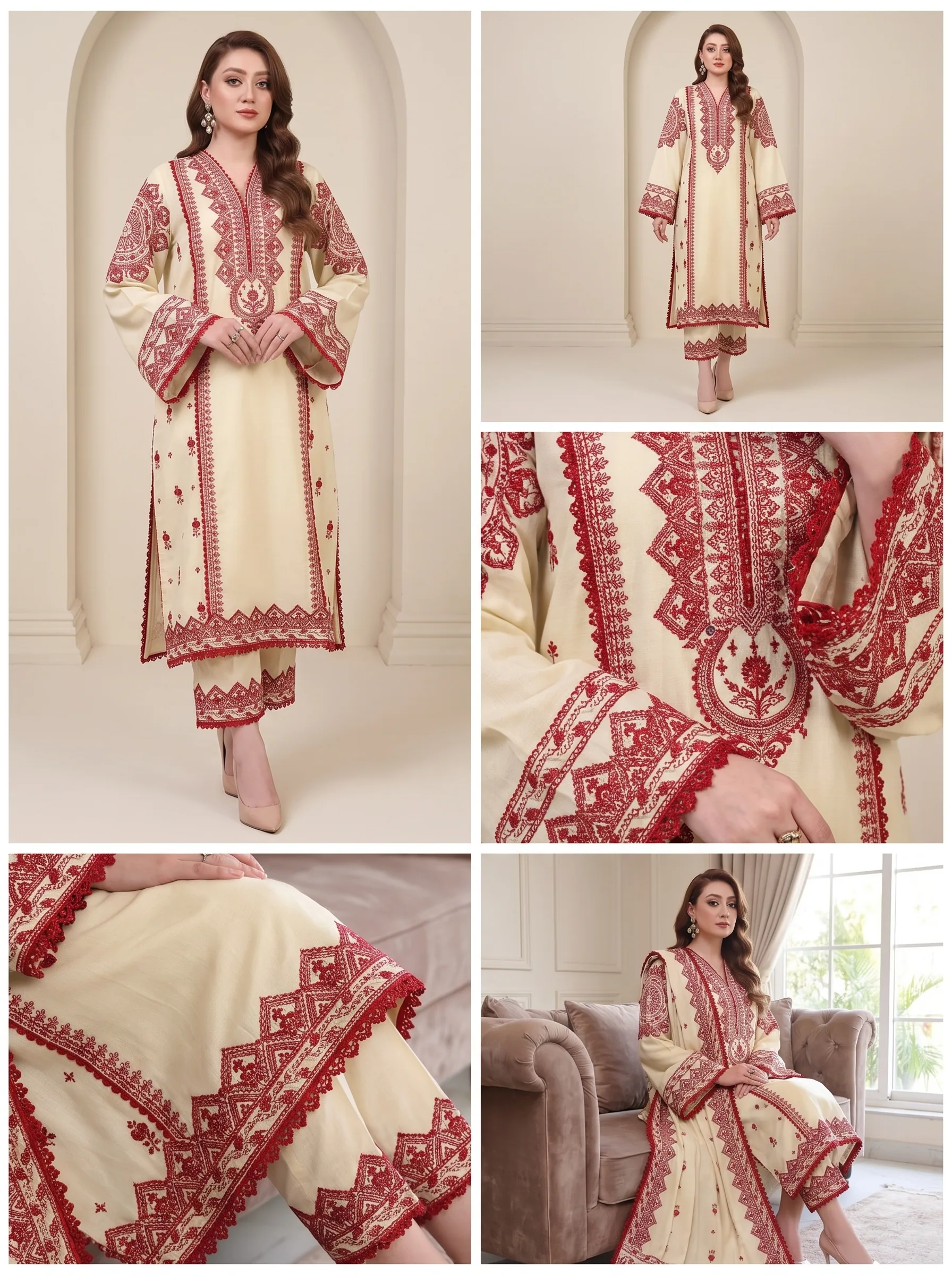Aneela Premium Airjet Dhanak Embroidered 3-Piece Stitched Suit - image 2