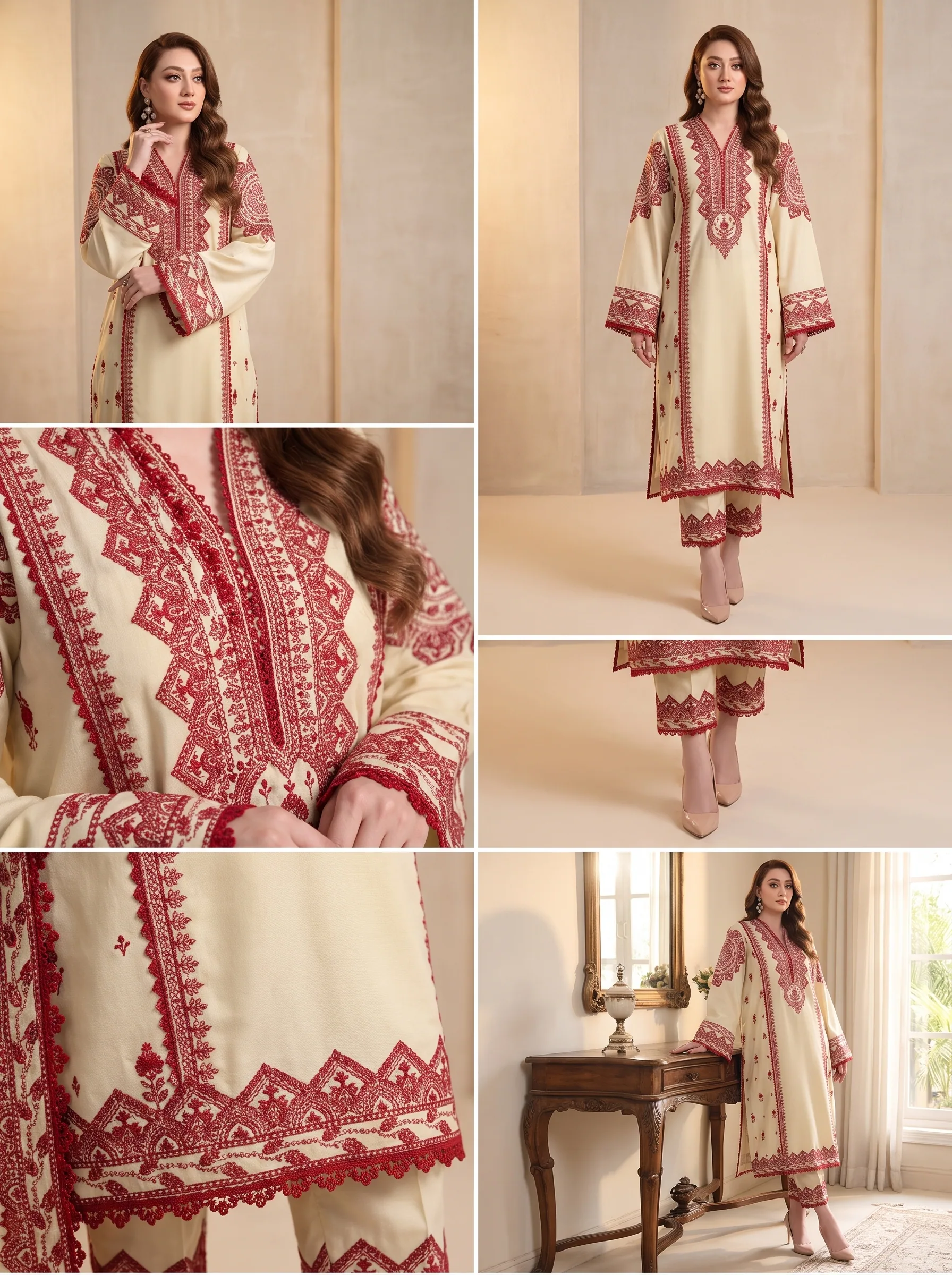 Aneela Premium Airjet Dhanak Embroidered 3-Piece Stitched Suit - image 3