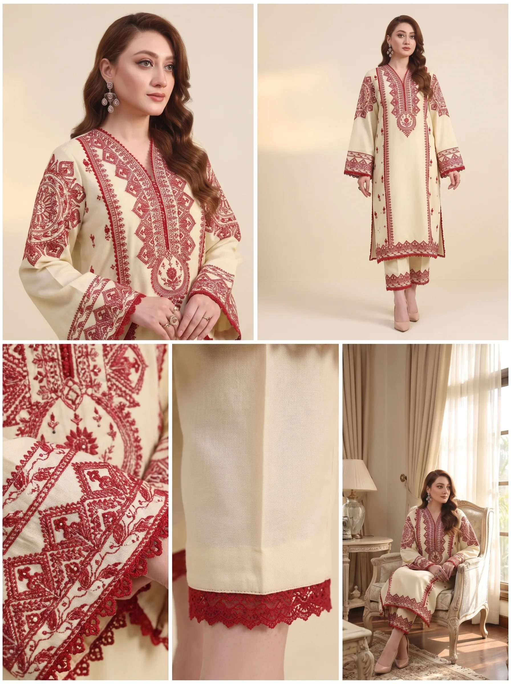 Aneela Premium Airjet Dhanak Embroidered 3-Piece Stitched Suit - image 4