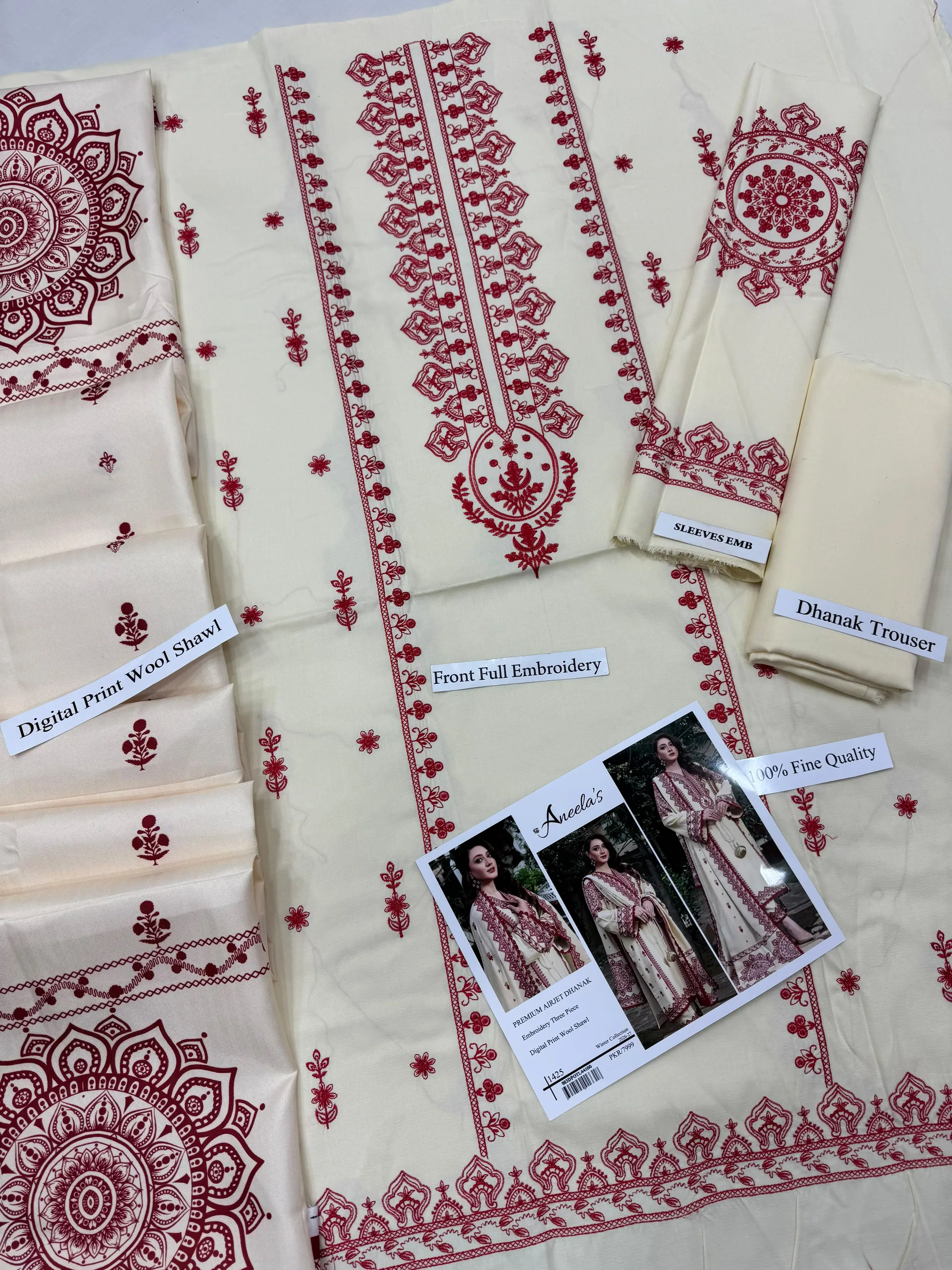 Aneela Premium Airjet Dhanak Embroidered 3-Piece Stitched Suit - image 5