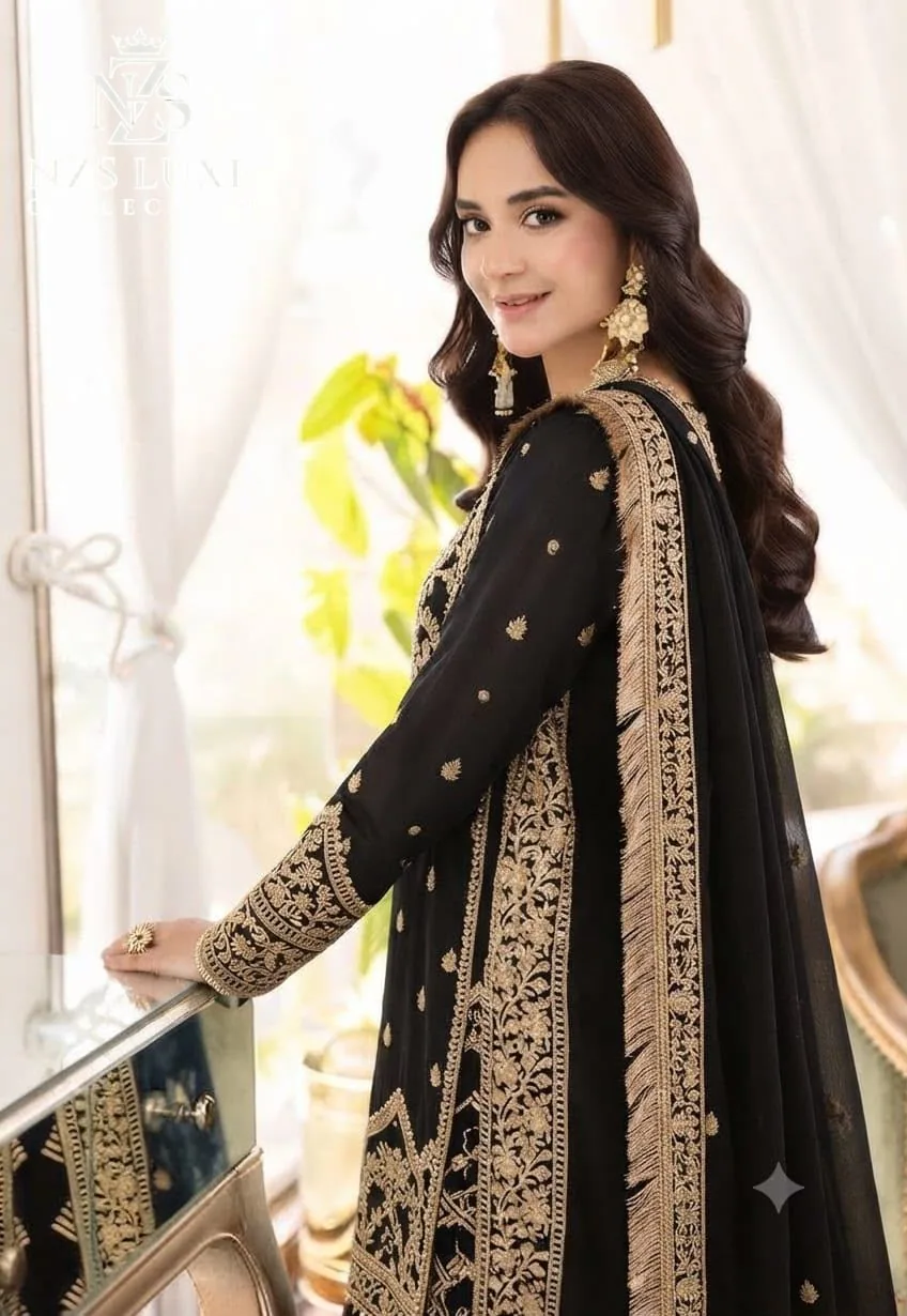 Embroidered Chiffon 3-Piece unStitched Suit with Sequence Work - image 2