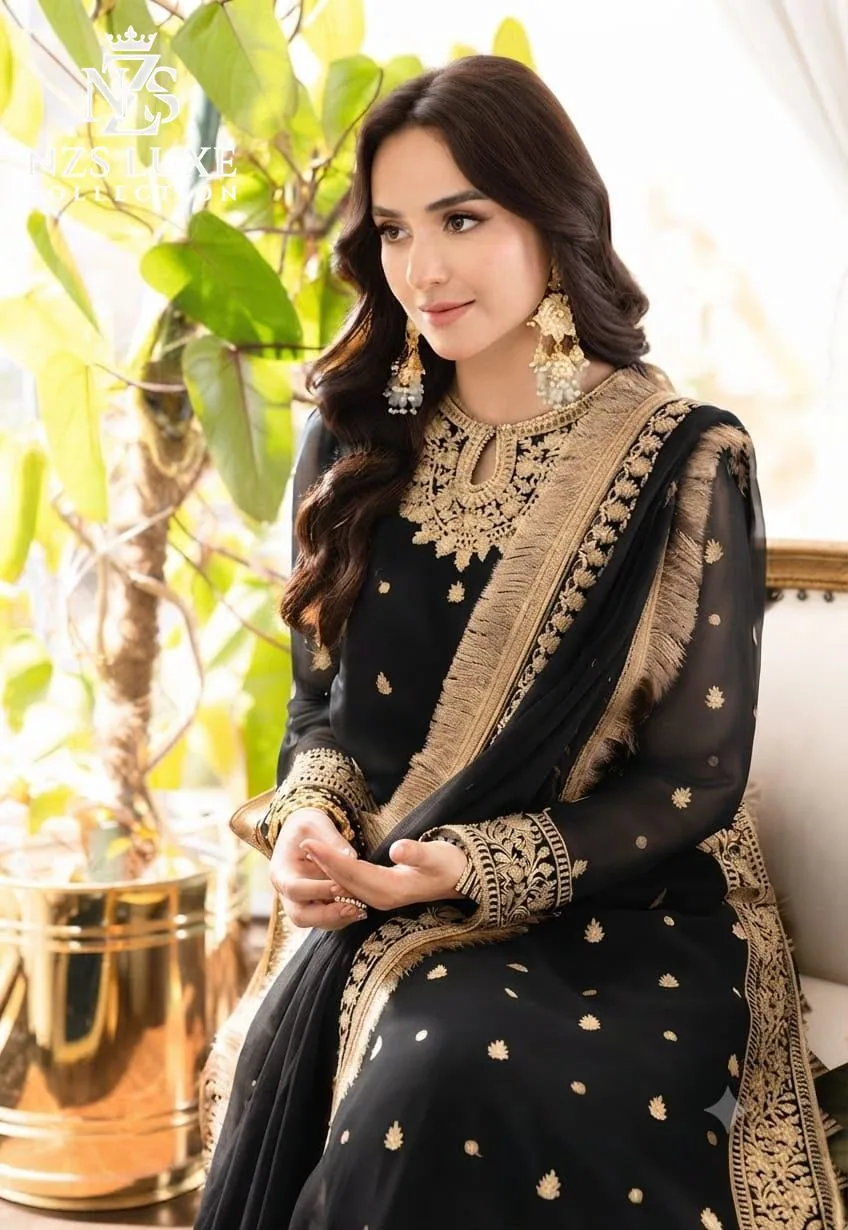 Embroidered Chiffon 3-Piece unStitched Suit with Sequence Work - image 3