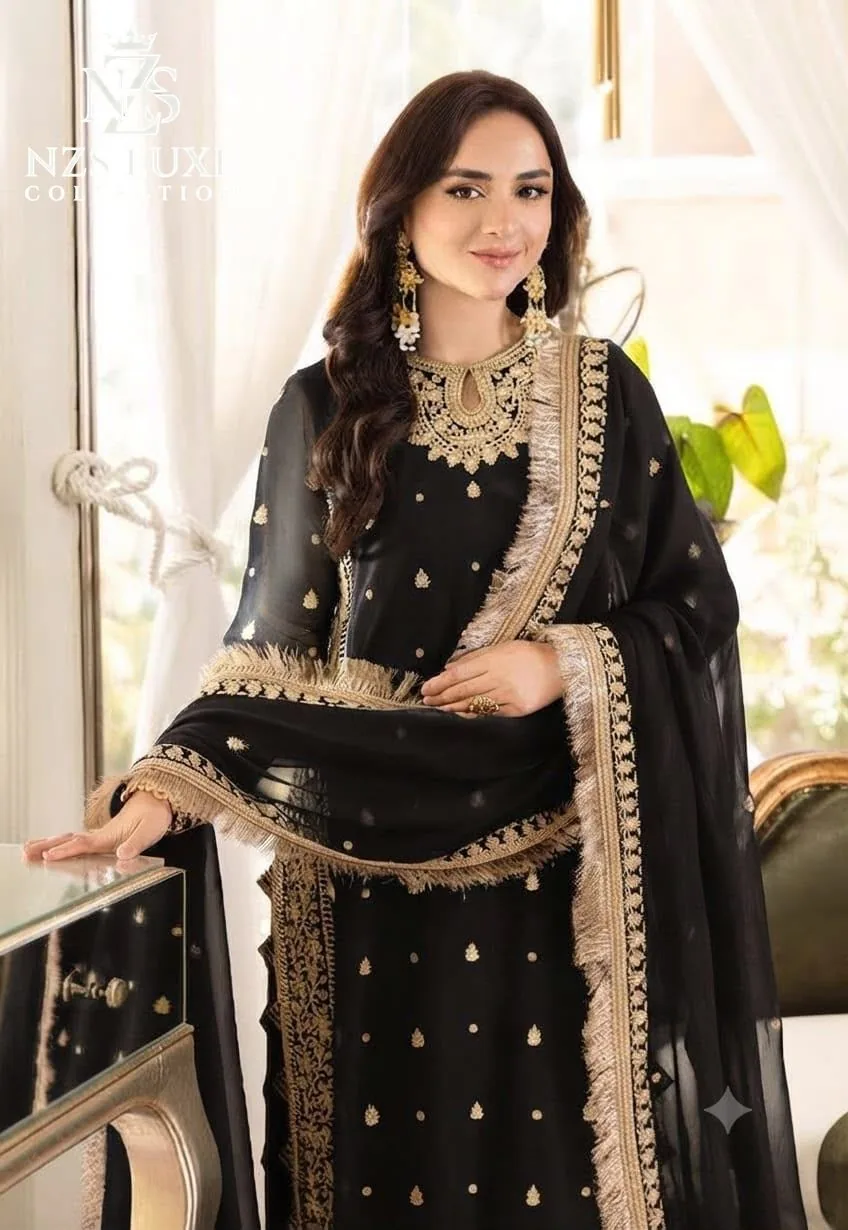 Embroidered Chiffon 3-Piece unStitched Suit with Sequence Work - image 4