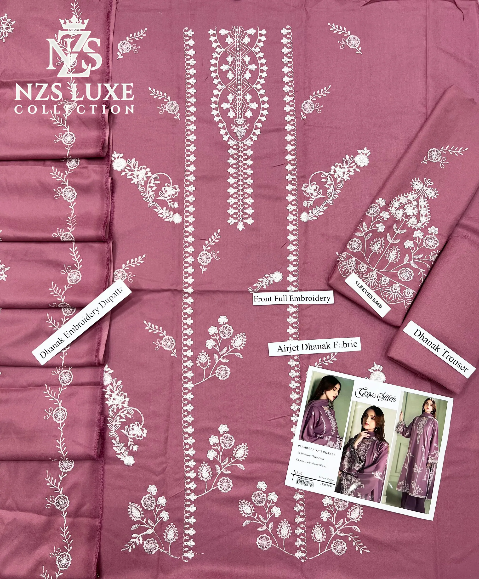 Premium Airjet Dhanak Embroidered 3-Piece unStitched Suit - image 6
