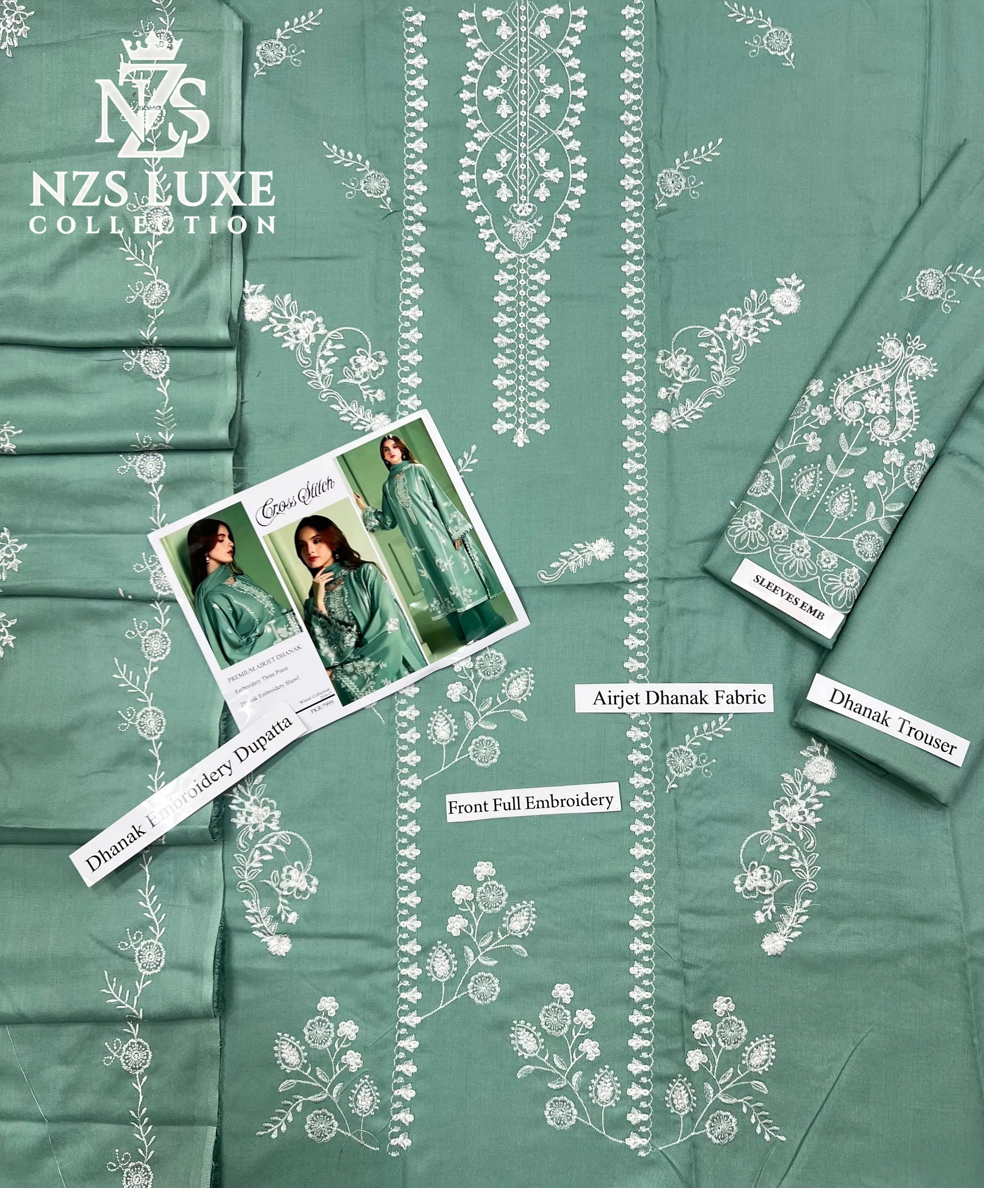 Premium Airjet Dhanak Embroidered 3-Piece unStitched Suit - image 4