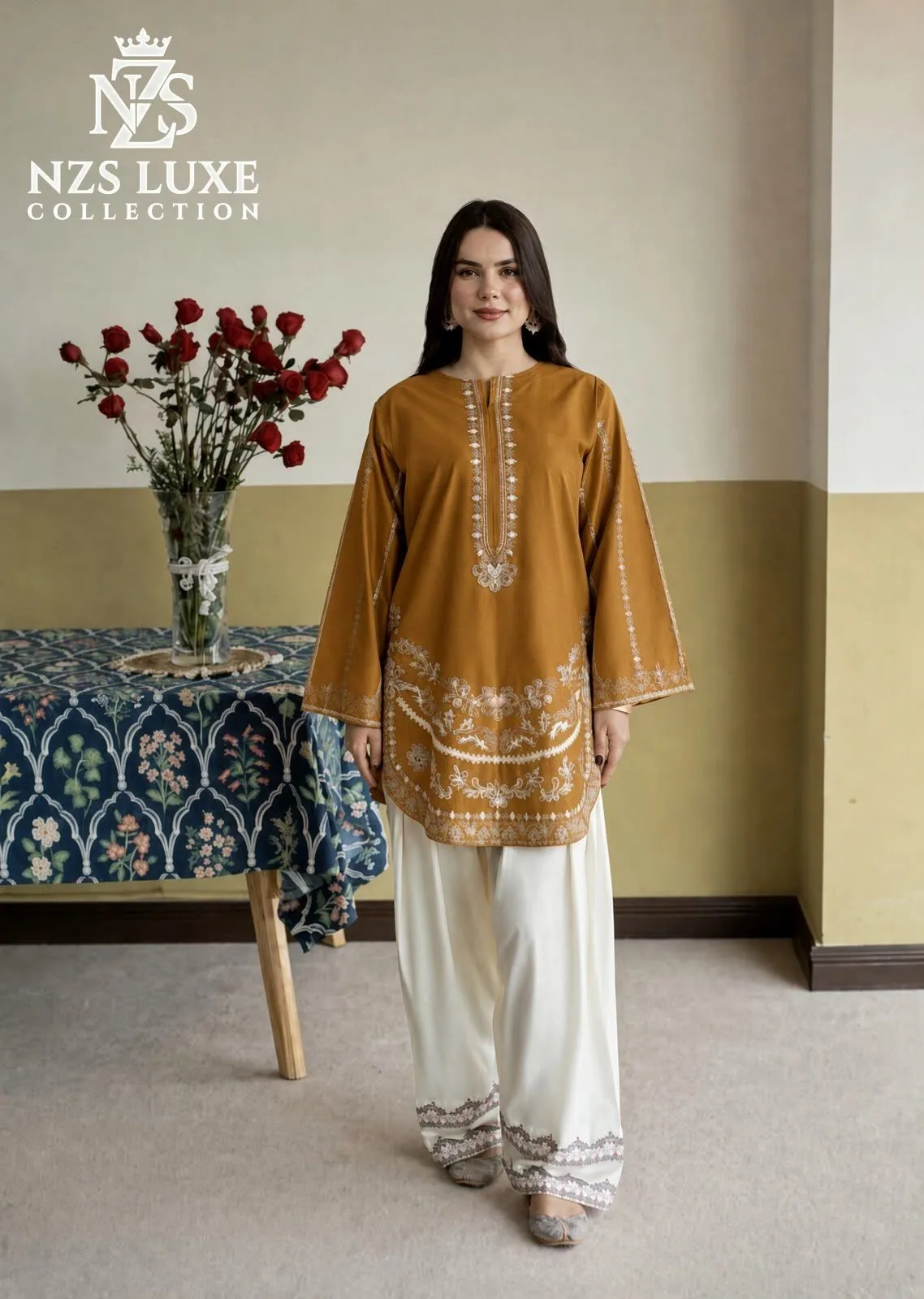 Dhanak Embroidered 2pc Front Sleeves unStitched Suit - image 1
