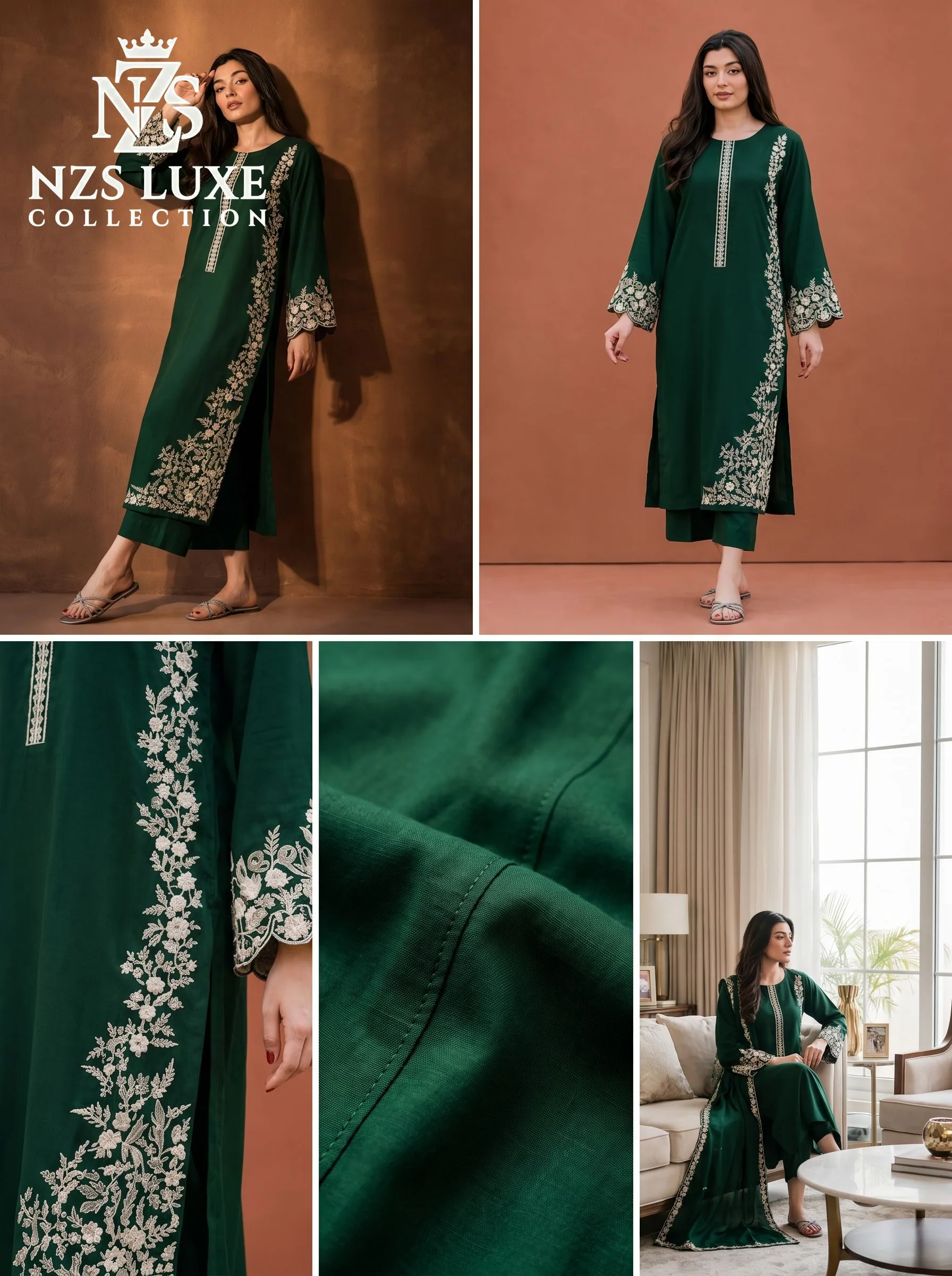 Dhanak Embroidered Front & Sleeves 2-Piece unStitched Suit - image 3