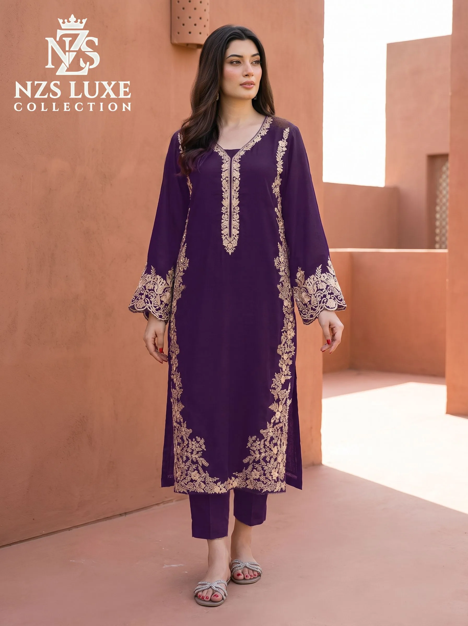 Dhanak Embroidered Front & Sleeves 2-Piece unStitched Suit - image 4