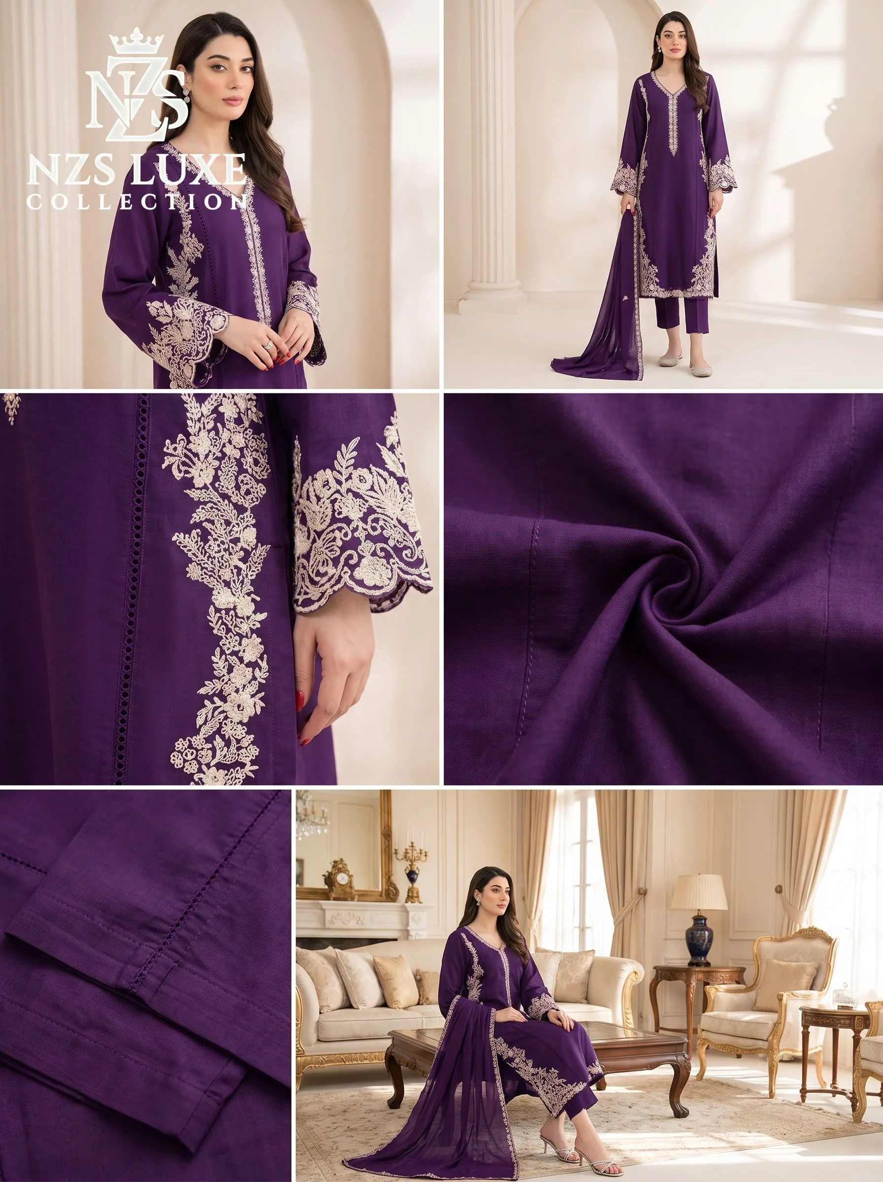 Dhanak Embroidered Front & Sleeves 2-Piece unStitched Suit - image 5