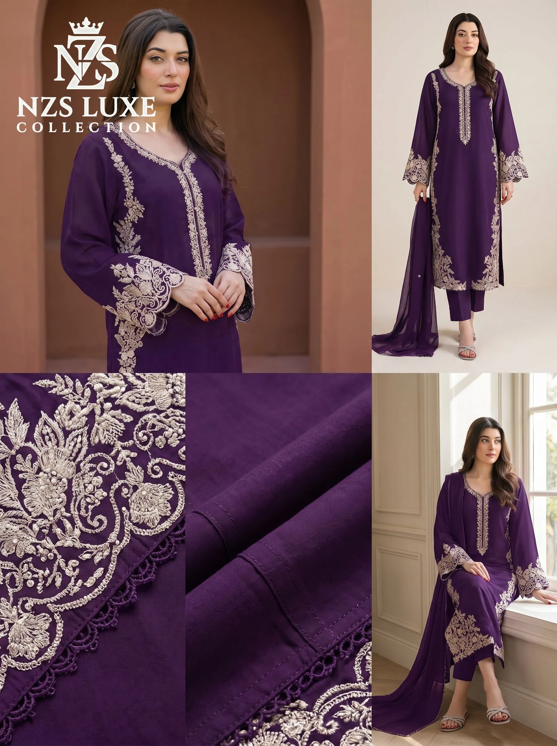 Dhanak Embroidered Front & Sleeves 2-Piece unStitched Suit - image 6