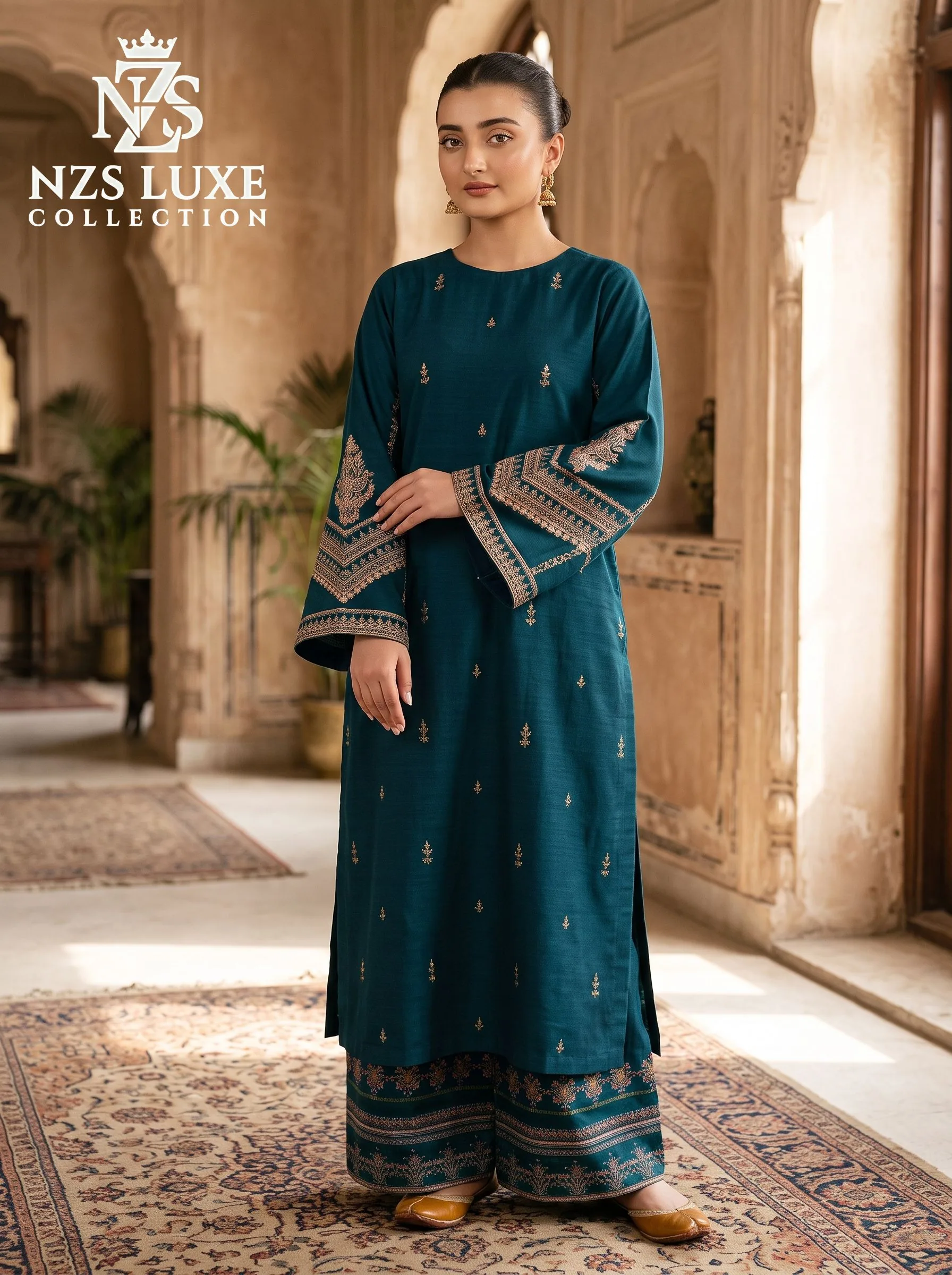 Dhanak Embroidered Front & Sleeves 2-Piece unStitched Suit - image 6